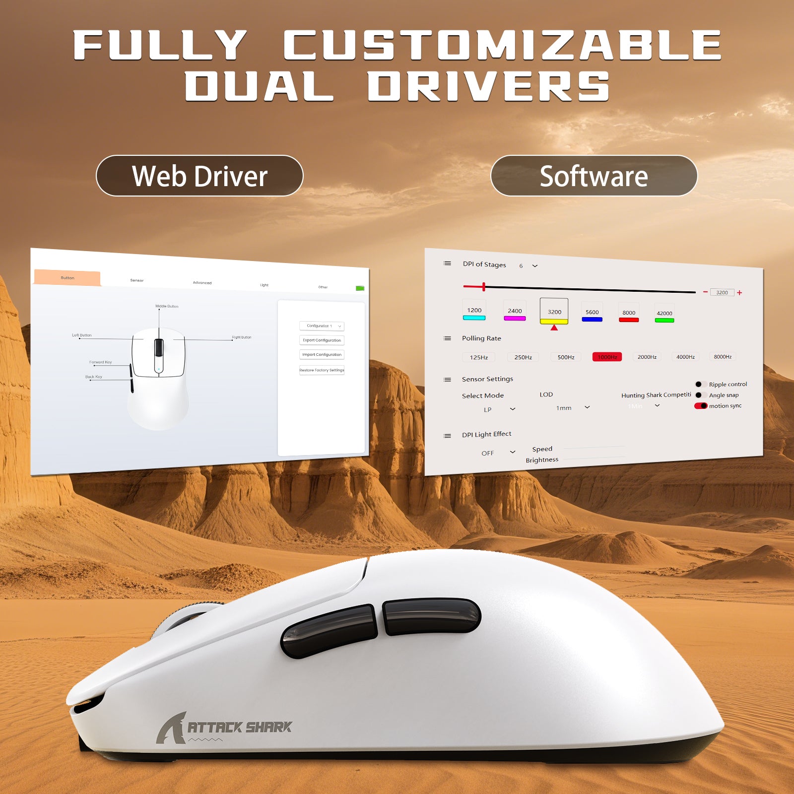 Mouse Gamer Sem Fio ATTACK SHARK V5 8KHz PAW3950MAX com Cabo C06 Ultra