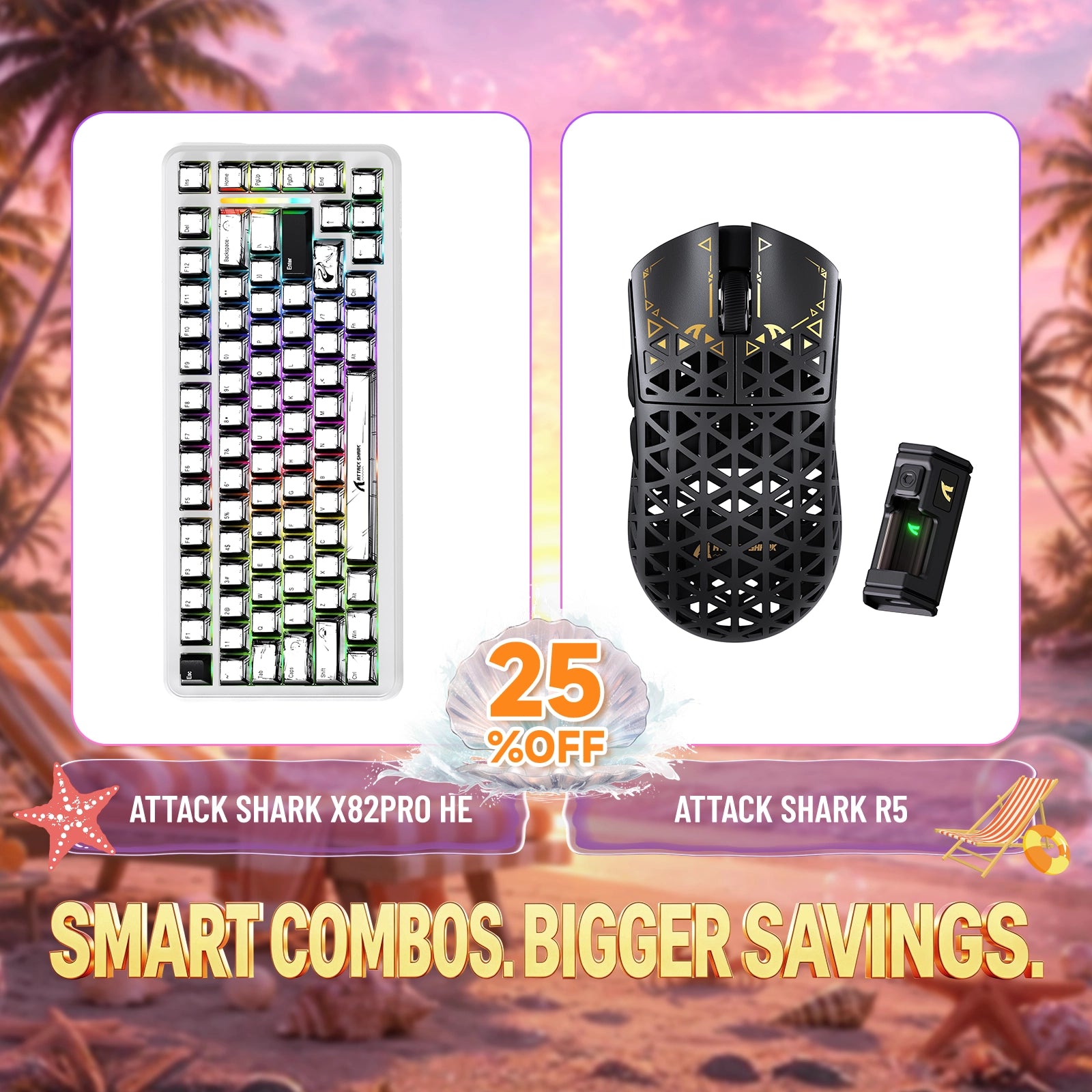 Kit ATTACK SHARK X82PRO HE Teclado Rapid Trigger + Mouse Gamer Sem Fio de Fibra de Carbono R5
