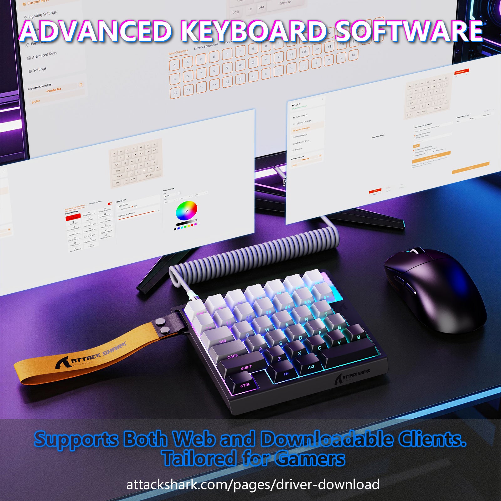 Teclado com Interruptor Magnético One-Handed ATTACK SHARK M36 HE & Cabo Aviador LED ULTRA C01
