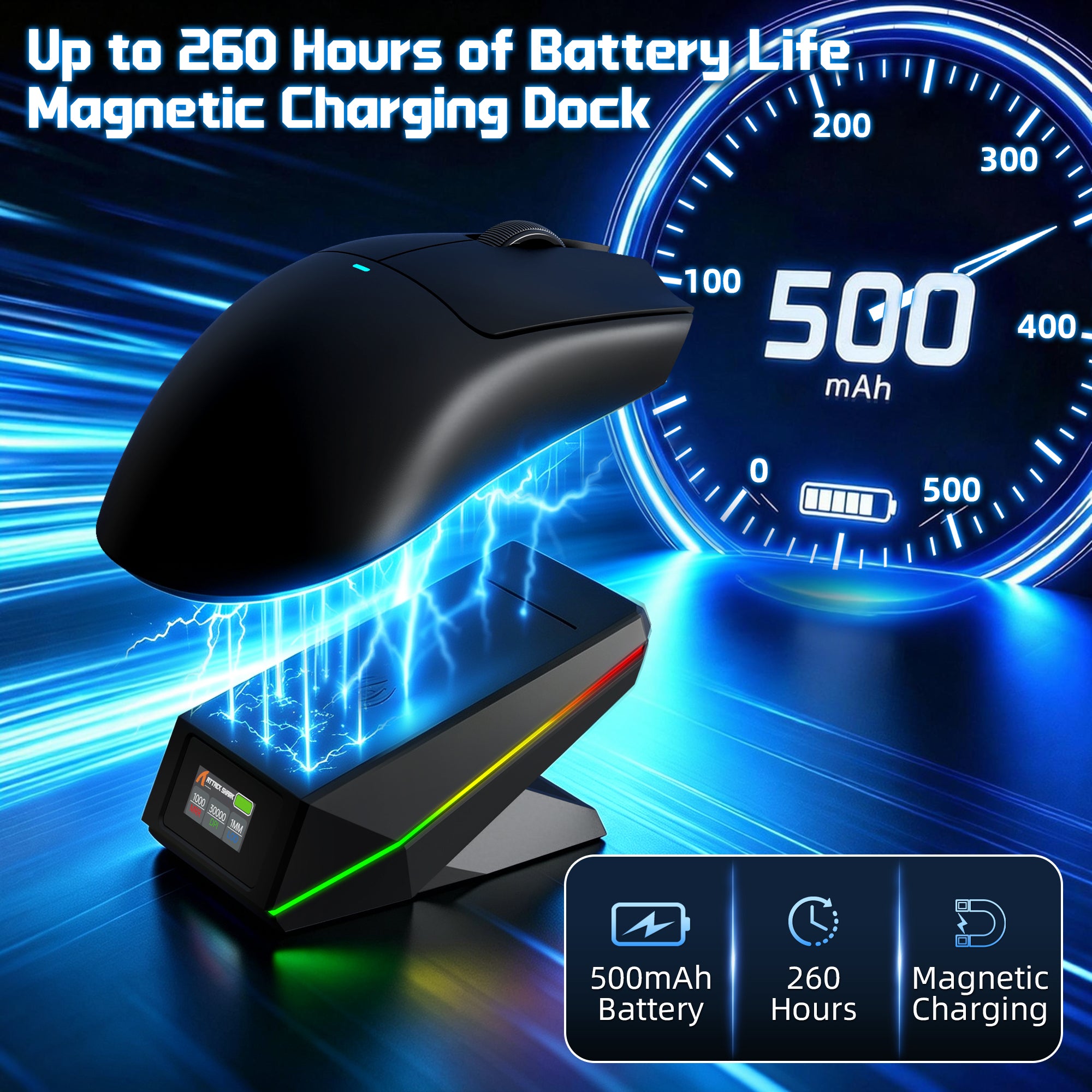 Mouse Gamer Sem Fio ATTACK SHARK X11 PRO V2 com Dock de Carregamento e Tela TFT
