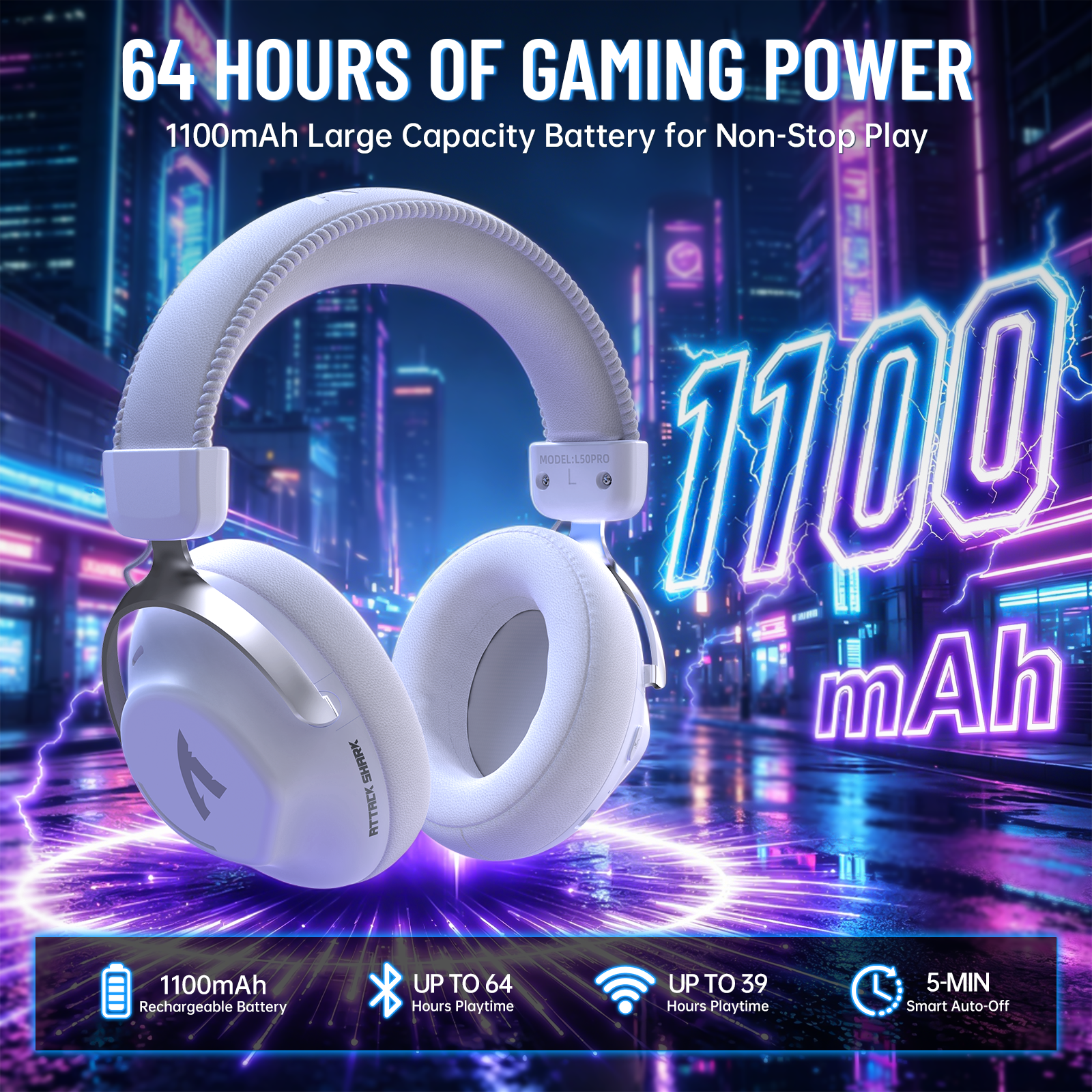 Headset Gamer Sem Fio ATTACK SHARK L50 PRO com Três Modos