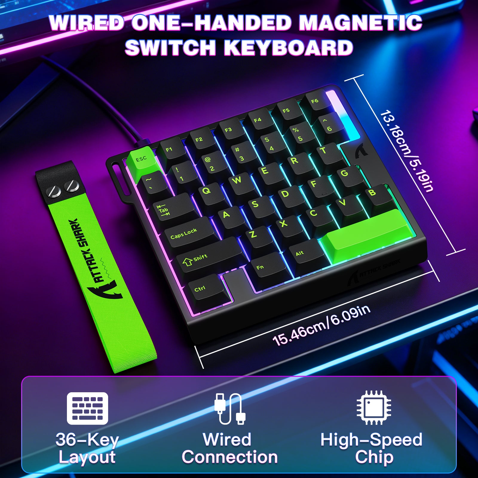 Teclado com Interruptor Magnético de Uma Mão ATTACK SHARK M36 HE