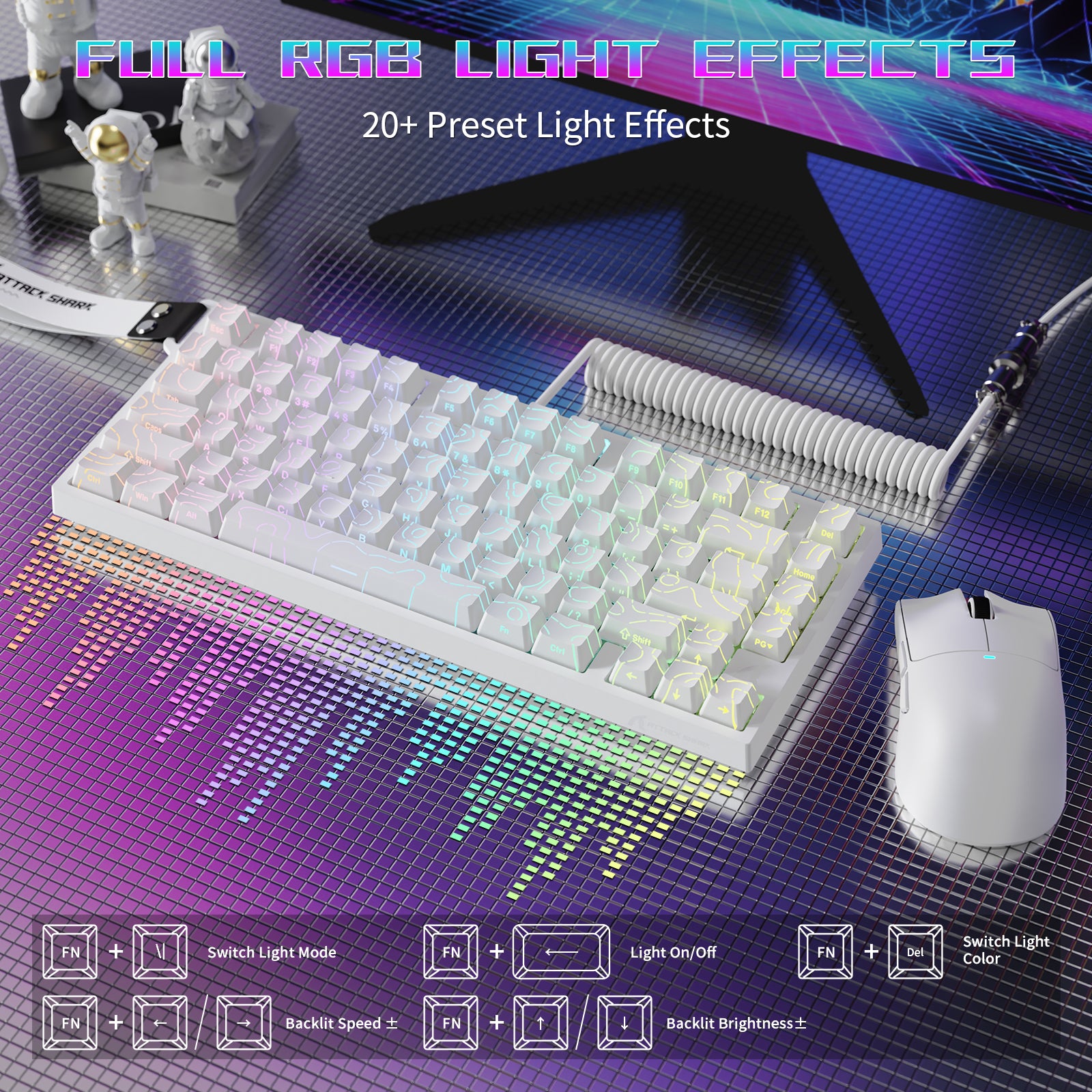 Teclado Gamer com Fio ATTACK SHARK R82 HE 75% com Cabo LED C01ULTRA