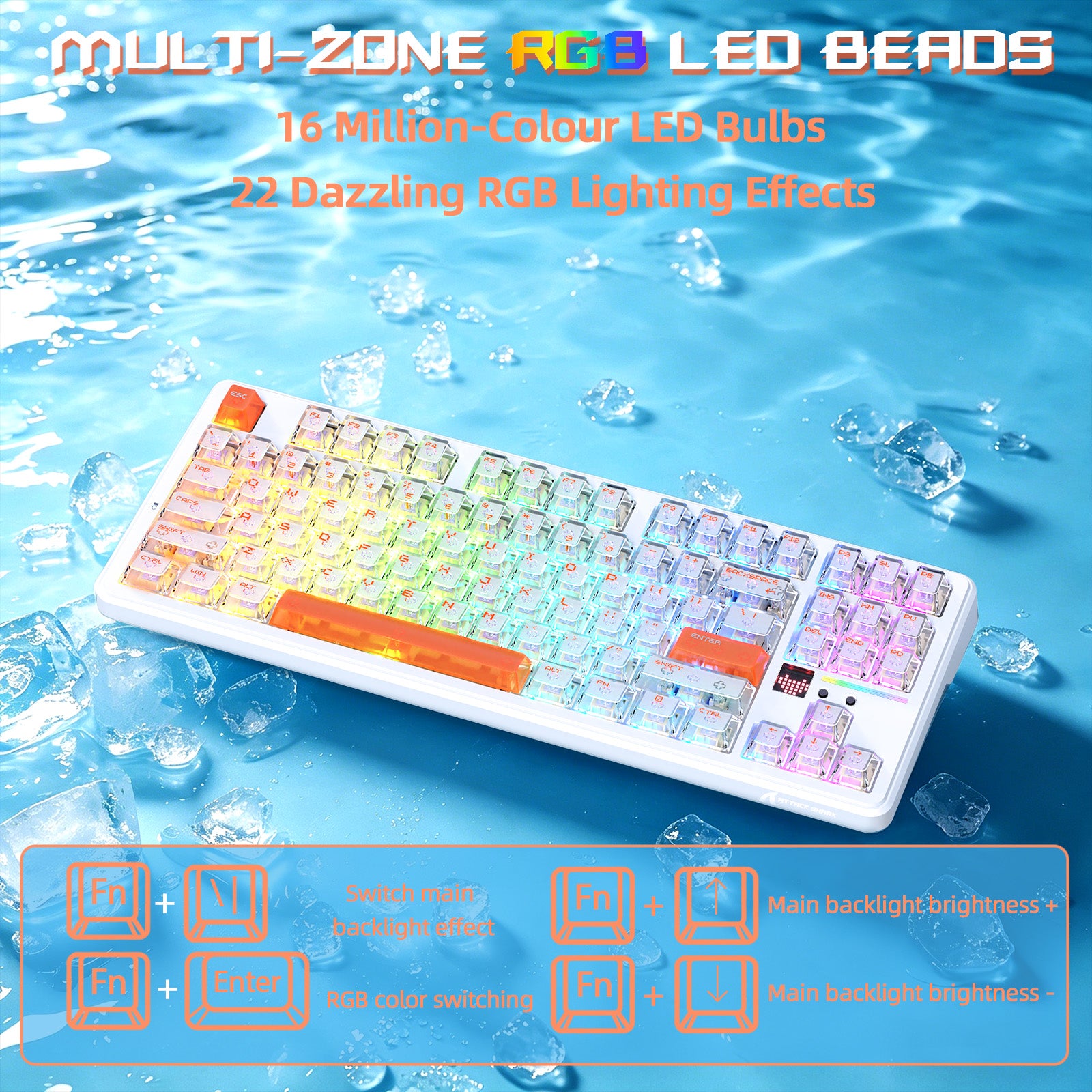 Teclado Gamer Sem Fio ATTACK SHARK X87 ULTRA com Receptor 8KHz e Cabo Enrolado RGB