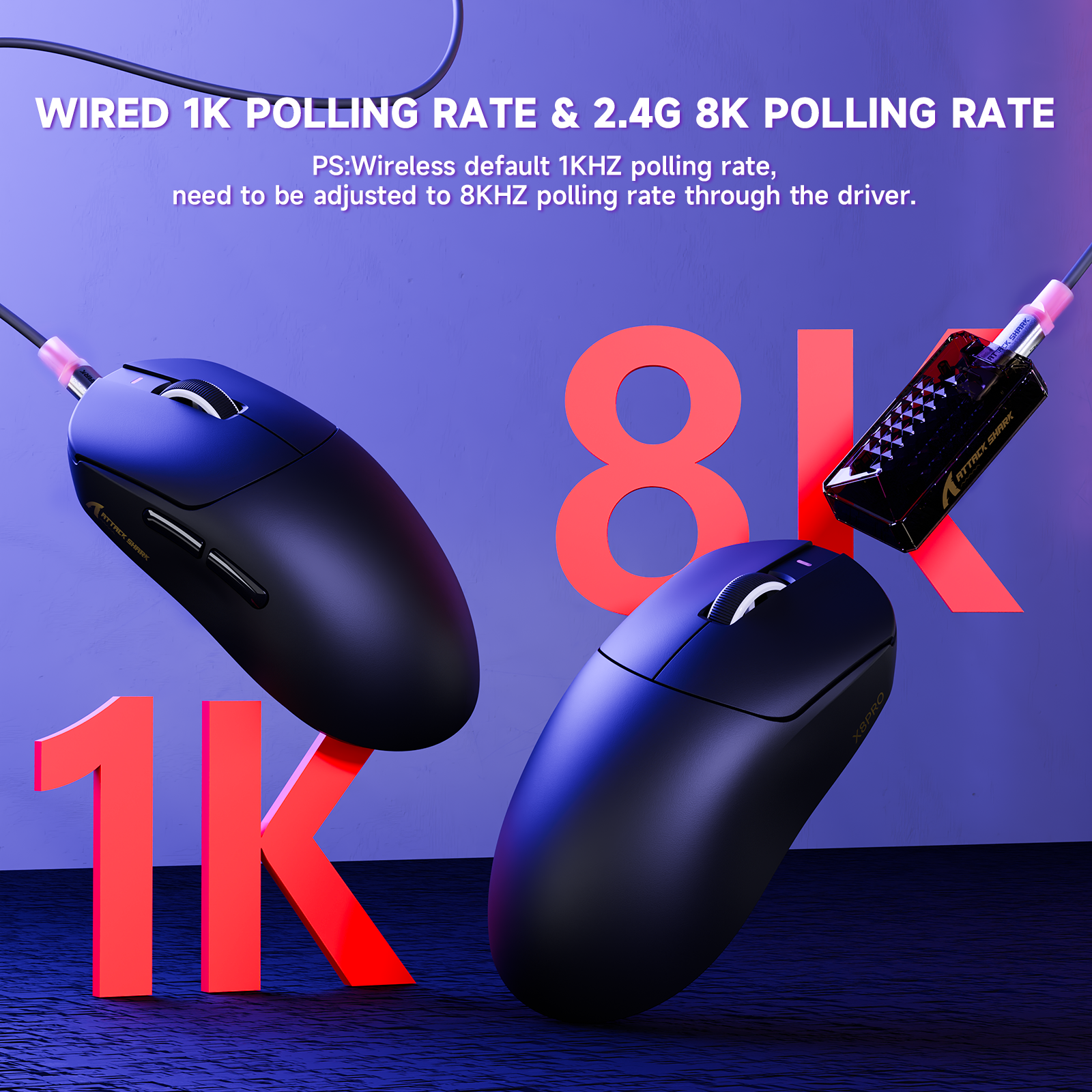 Mouse Gamer Sem Fio Ultra-Leve ATTACK SHARK X8PRO & Cabo C06ULTRA