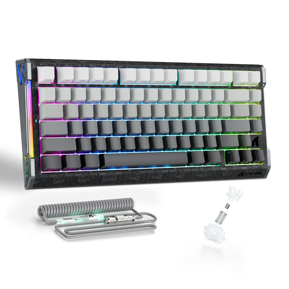 ATTACK SHARK R86 HE Teclado gamer com interruptor magnético de acionamento rápido, fibra de carbono e fio, com cabo espiralado RGB C01 ULTRA
