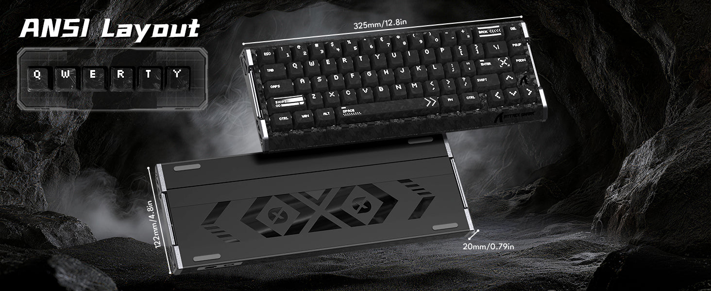 Teclado com Fio ATTACK SHARK R68 HE Rapid Trigger com Switch Magnético em Fibra de Carbono e Cabo RGB Enrolado C01 Ultra