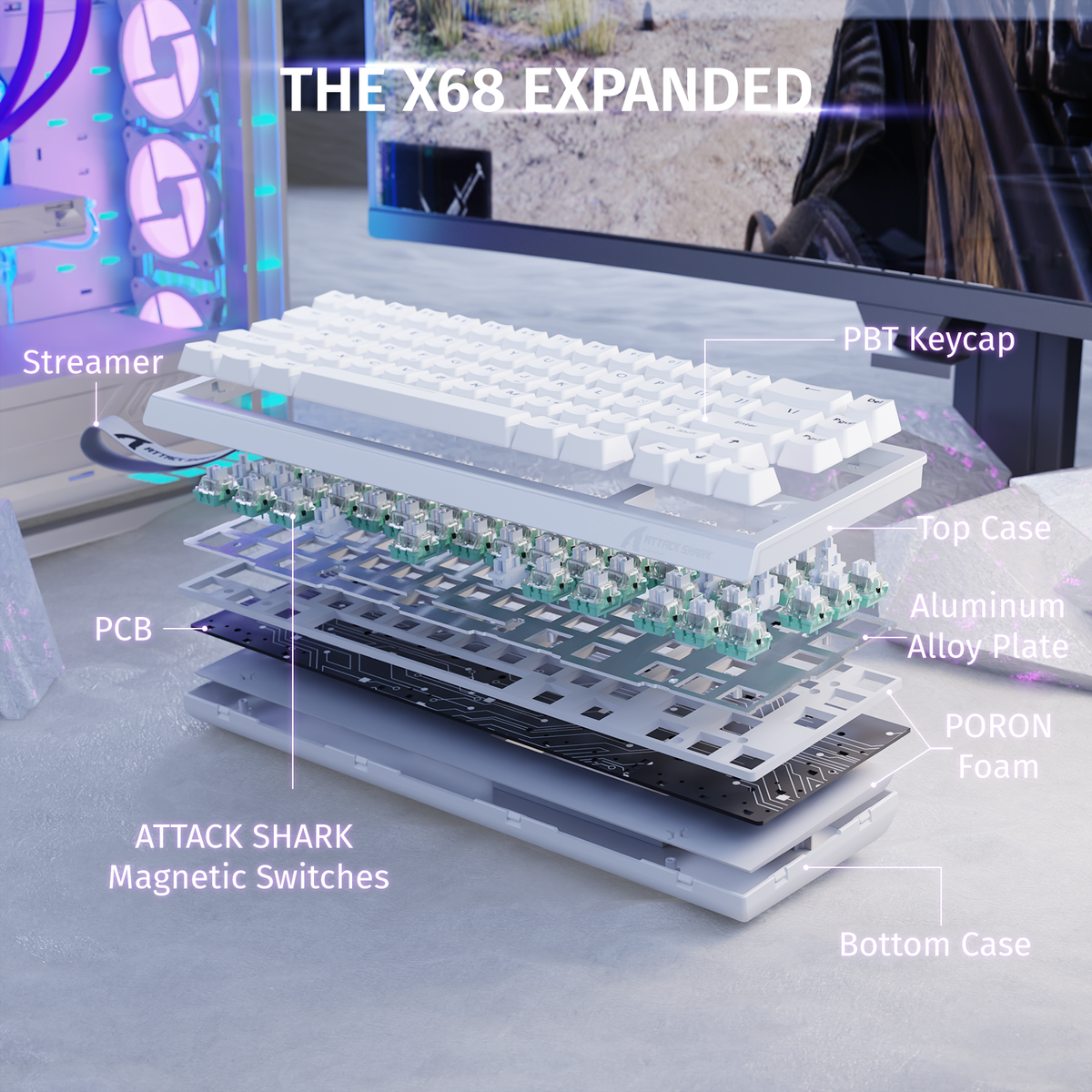 ATTACK SHARK X68 HE Teclado Rapid Trigger com Switch Magnético