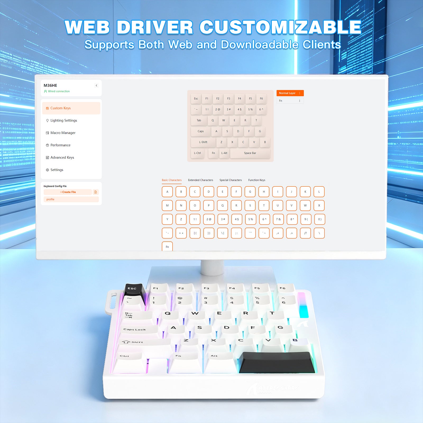 Teclado com Interruptor Magnético de Uma Mão ATTACK SHARK M36 HE