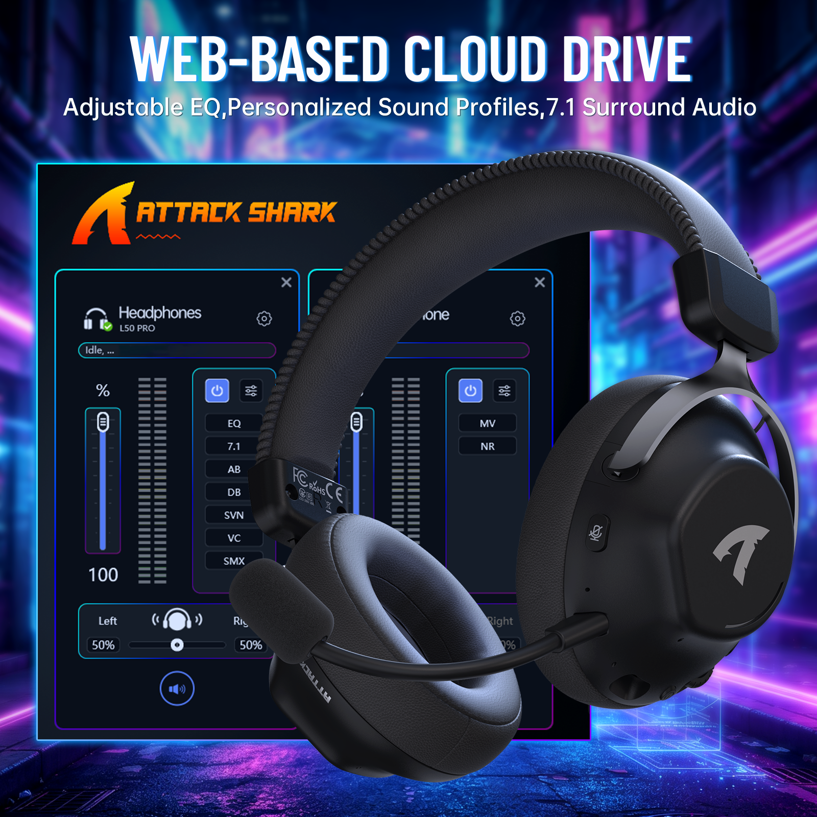 Headset Gamer Sem Fio ATTACK SHARK L50 PRO com Três Modos