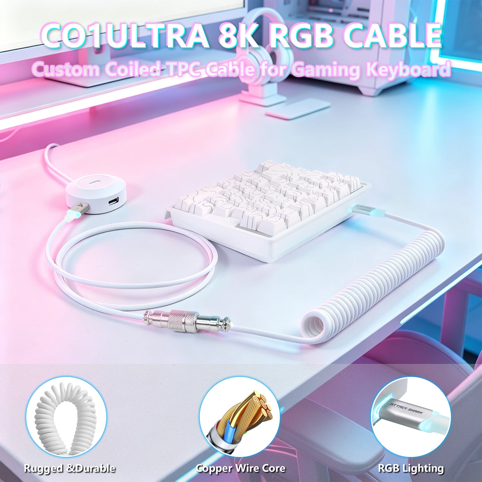 Teclado com Interruptor Magnético One-Handed ATTACK SHARK M36 HE & Cabo Aviador LED ULTRA C01