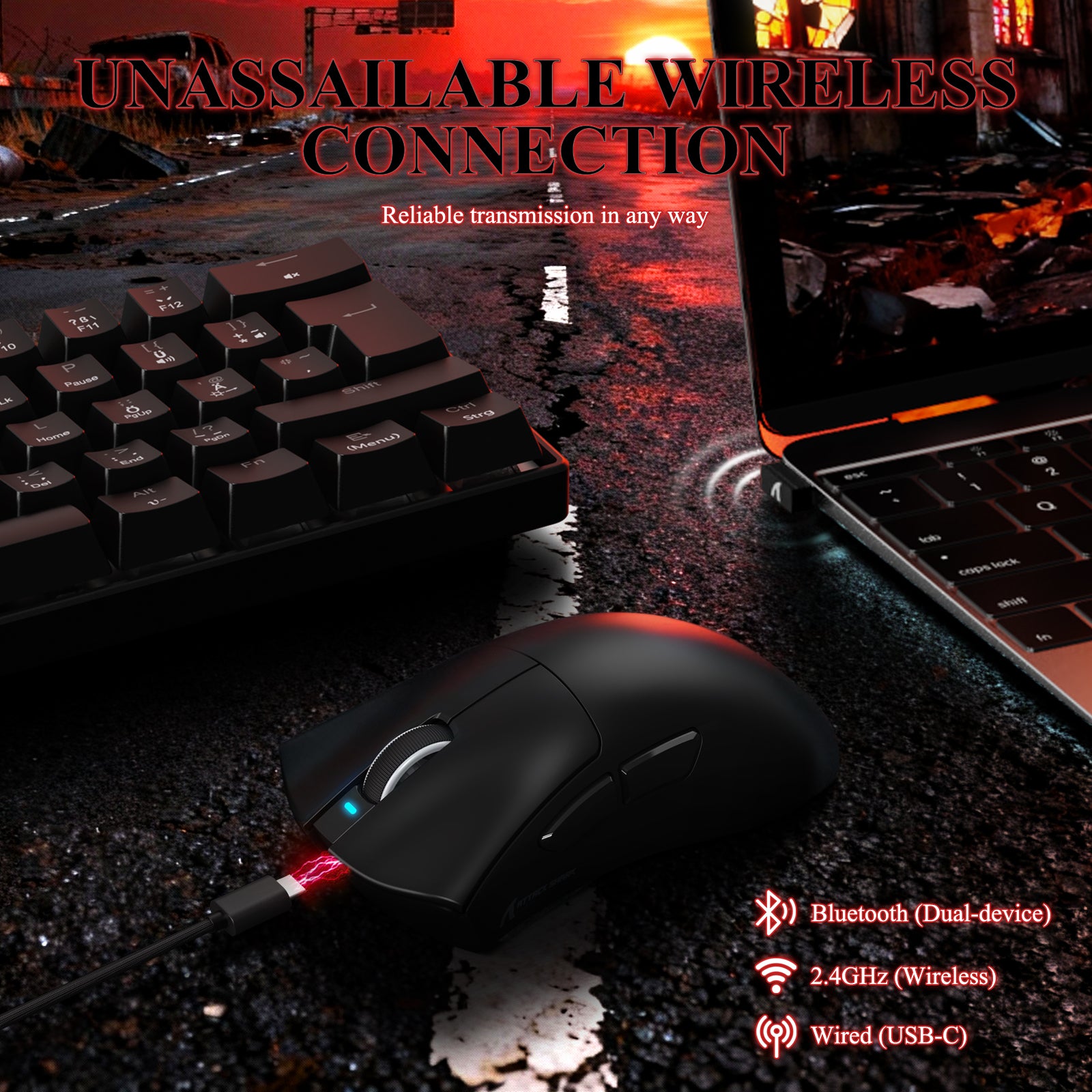 Mouse Gamer Tri-modo Ultra-Leve ATTACK SHARK V3PRO com Dock de Carregamento