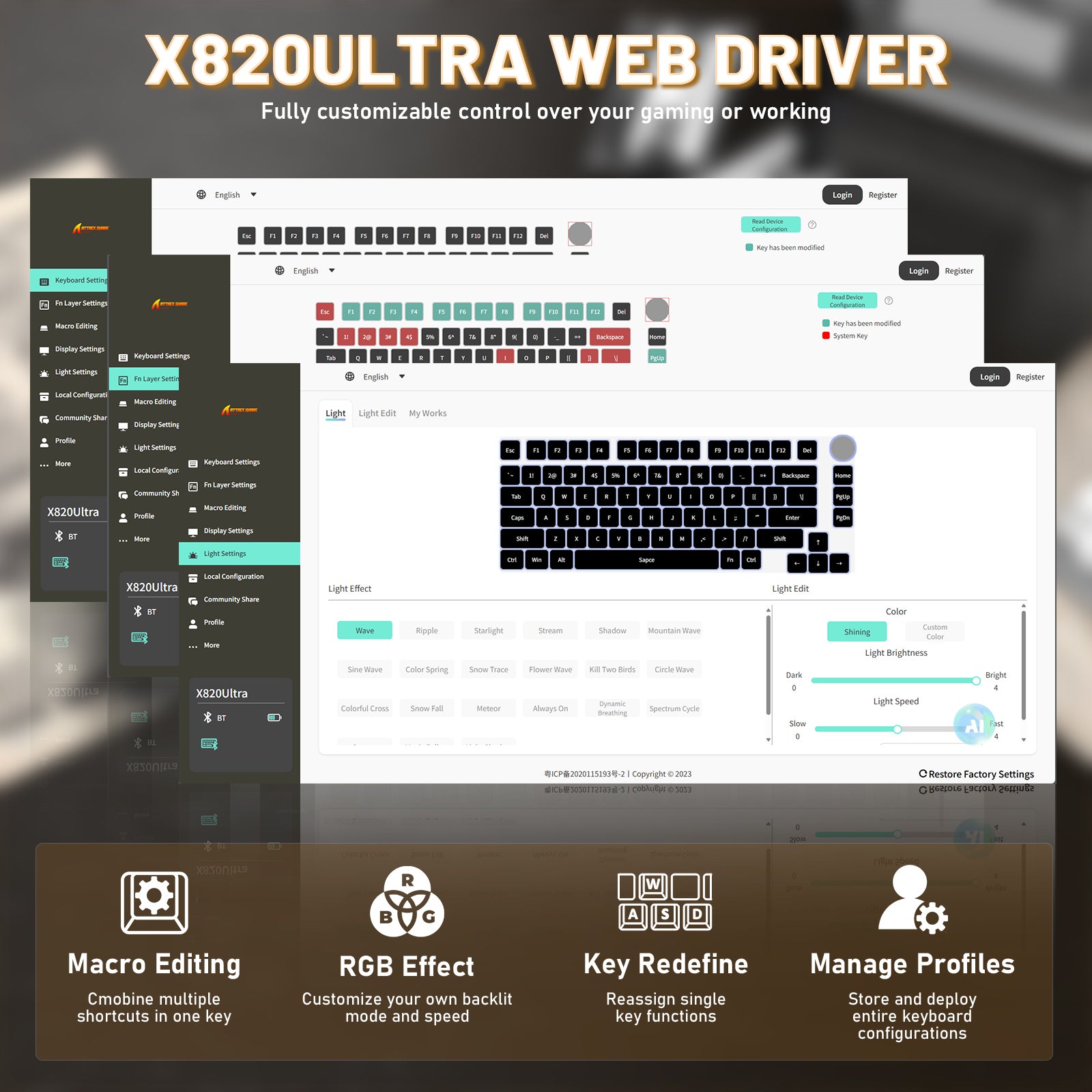 Teclado Mecânico ATTACK SHARK X820ULTRA com Cabo Enrolado C01ULTRA