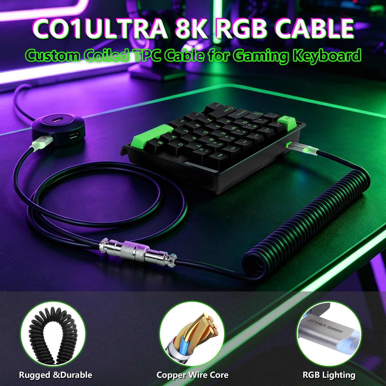 Teclado com Interruptor Magnético One-Handed ATTACK SHARK M36 HE & Cabo Aviador LED ULTRA C01