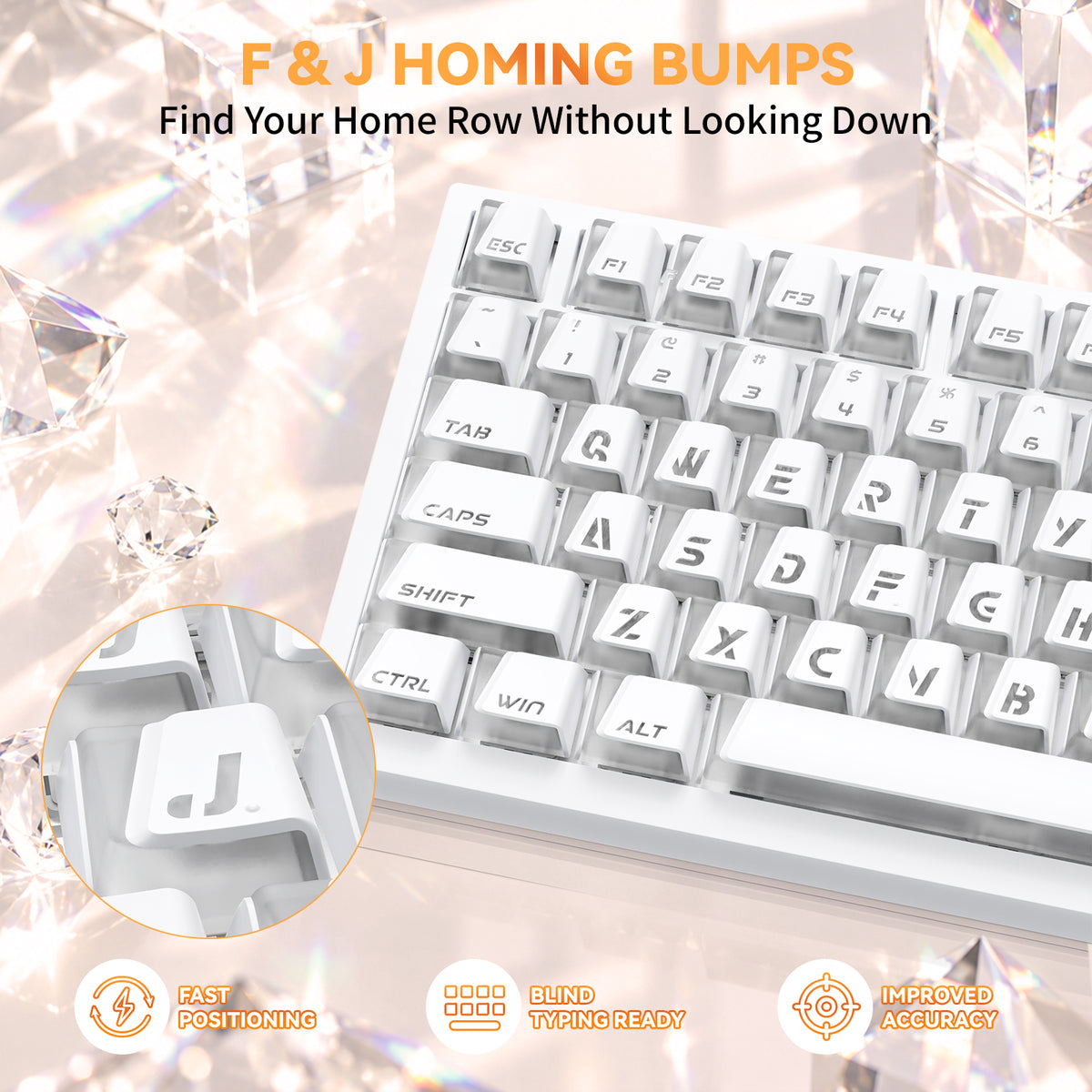 ATTACK SHARK SK07, 131 teclas, keycaps Prism com iluminação transparente, ANSI, branco
