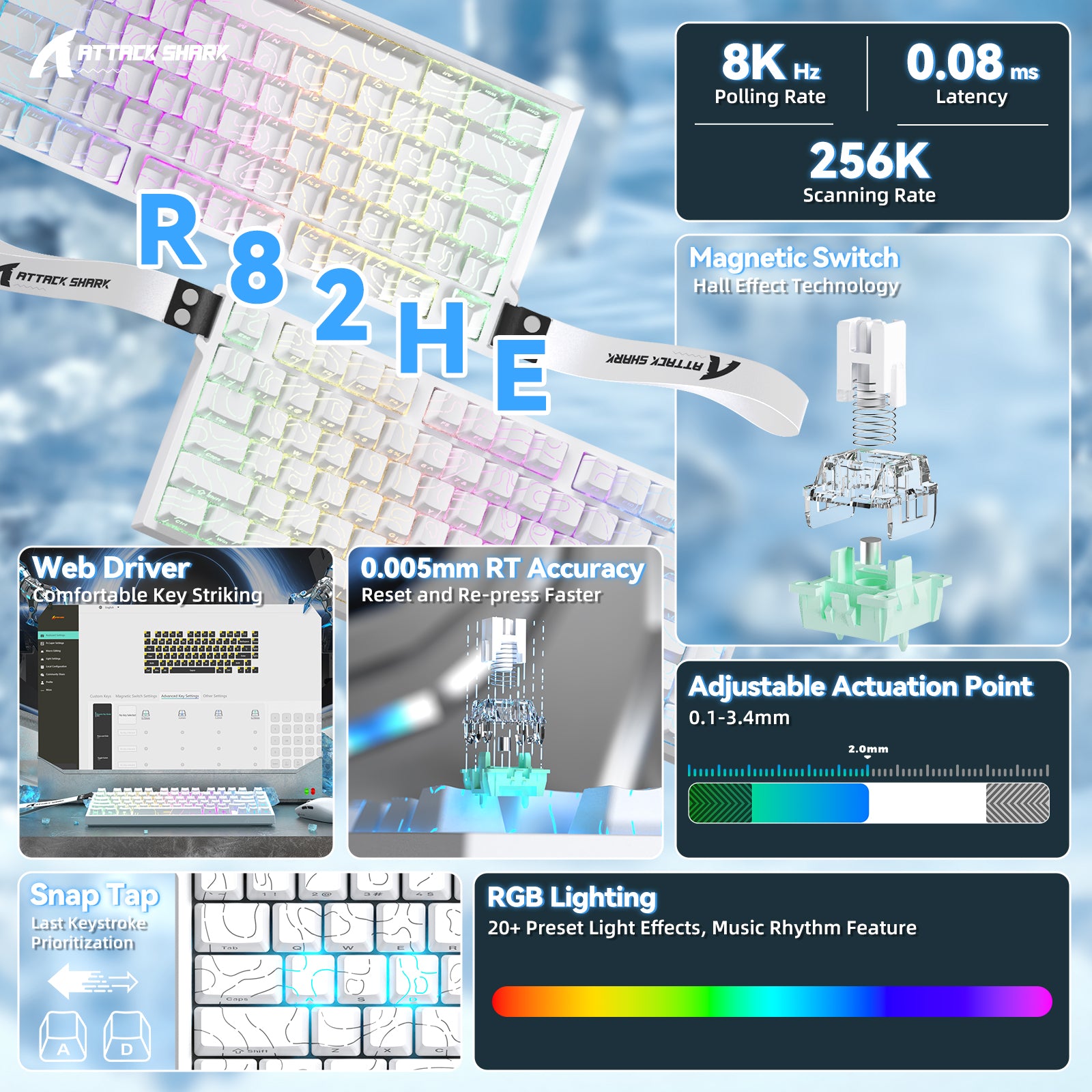 Teclado ATTACK SHARK R82 HE Rapid Trigger com Switch Magnético e RT de 0,005MM