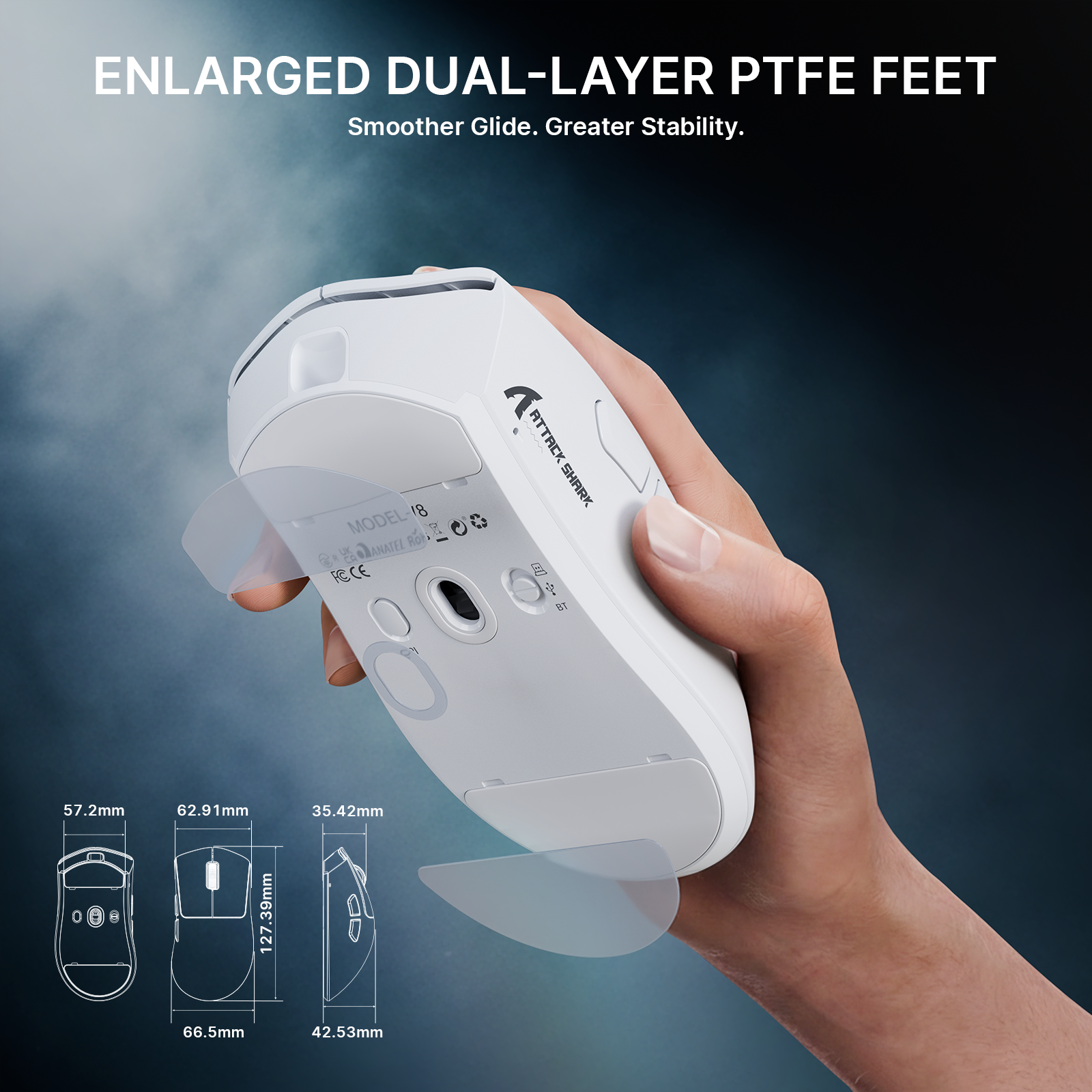 Mouse Gamer Ergonômico Sem Fio Ultra-Leve ATTACK SHARK V8