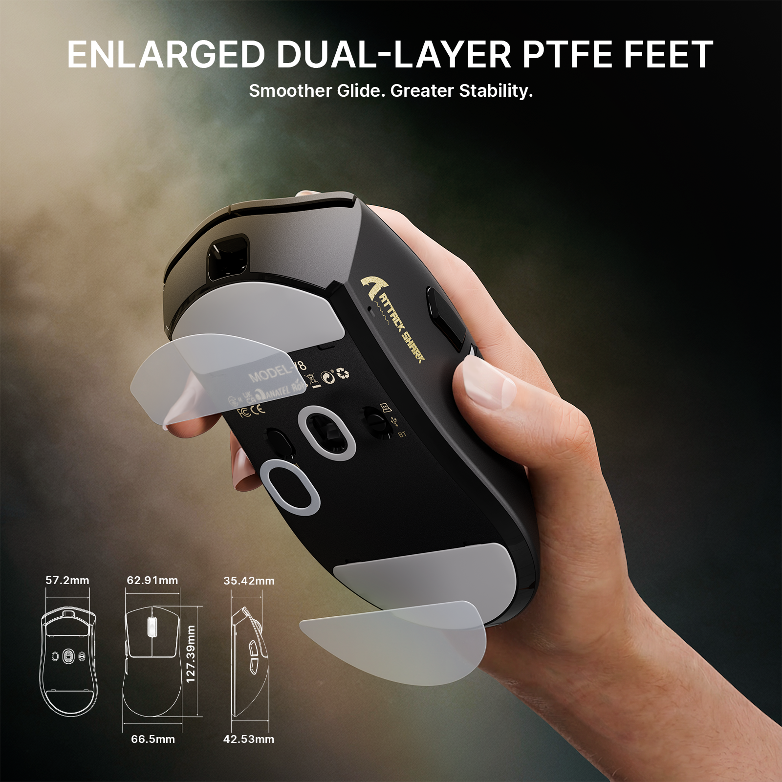 Mouse Gamer Ergonômico Sem Fio Ultra-Leve ATTACK SHARK V8