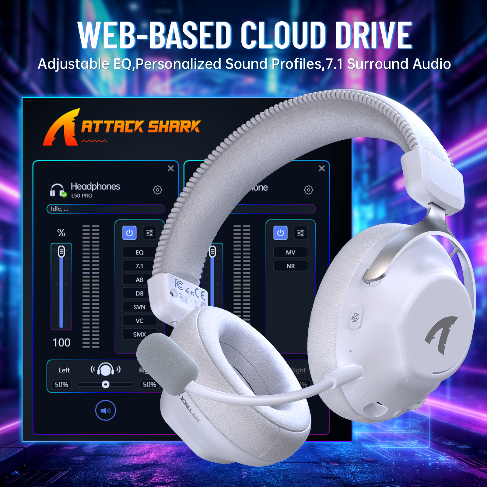 Headset Gamer Sem Fio ATTACK SHARK L50 PRO com Três Modos