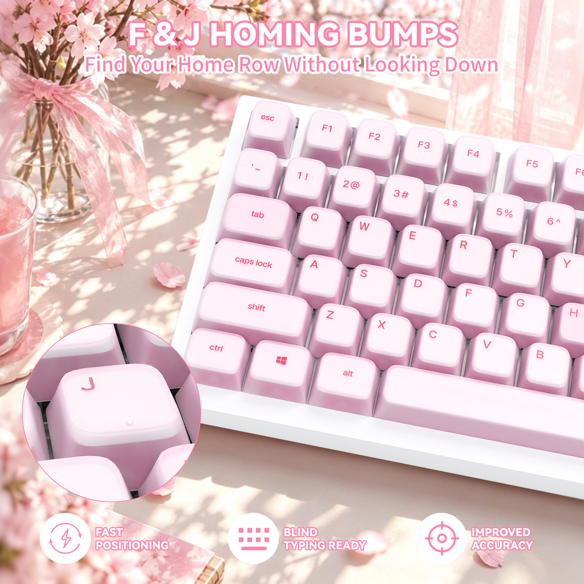 ATTACK SHARK SK01 Conjunto de 113 teclas com keycaps de silicone, perfil Cherry, ANSI, rosa