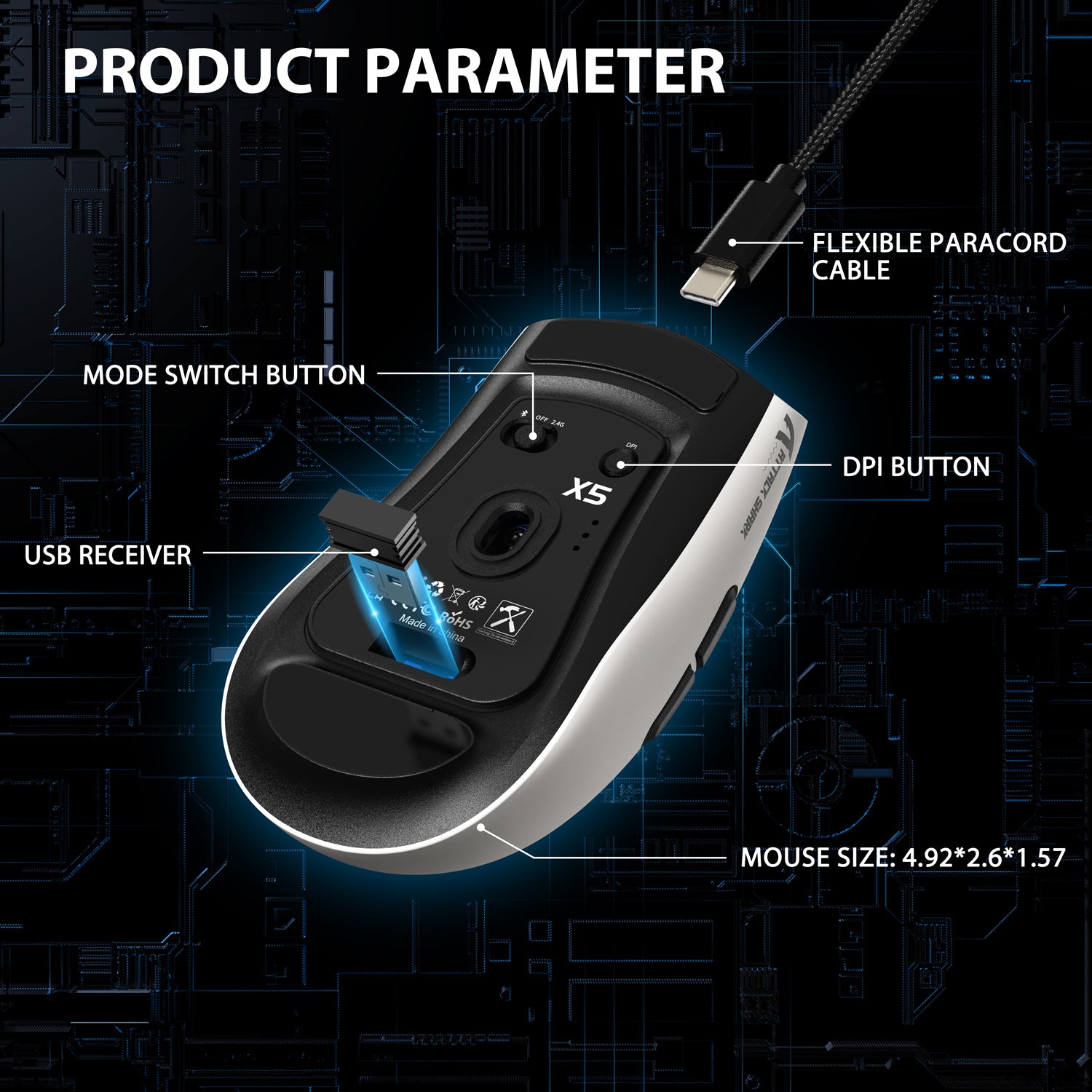 ATTACK SHARK X5 wireless gaming mouse with honeycomb shell and RGB lighting
