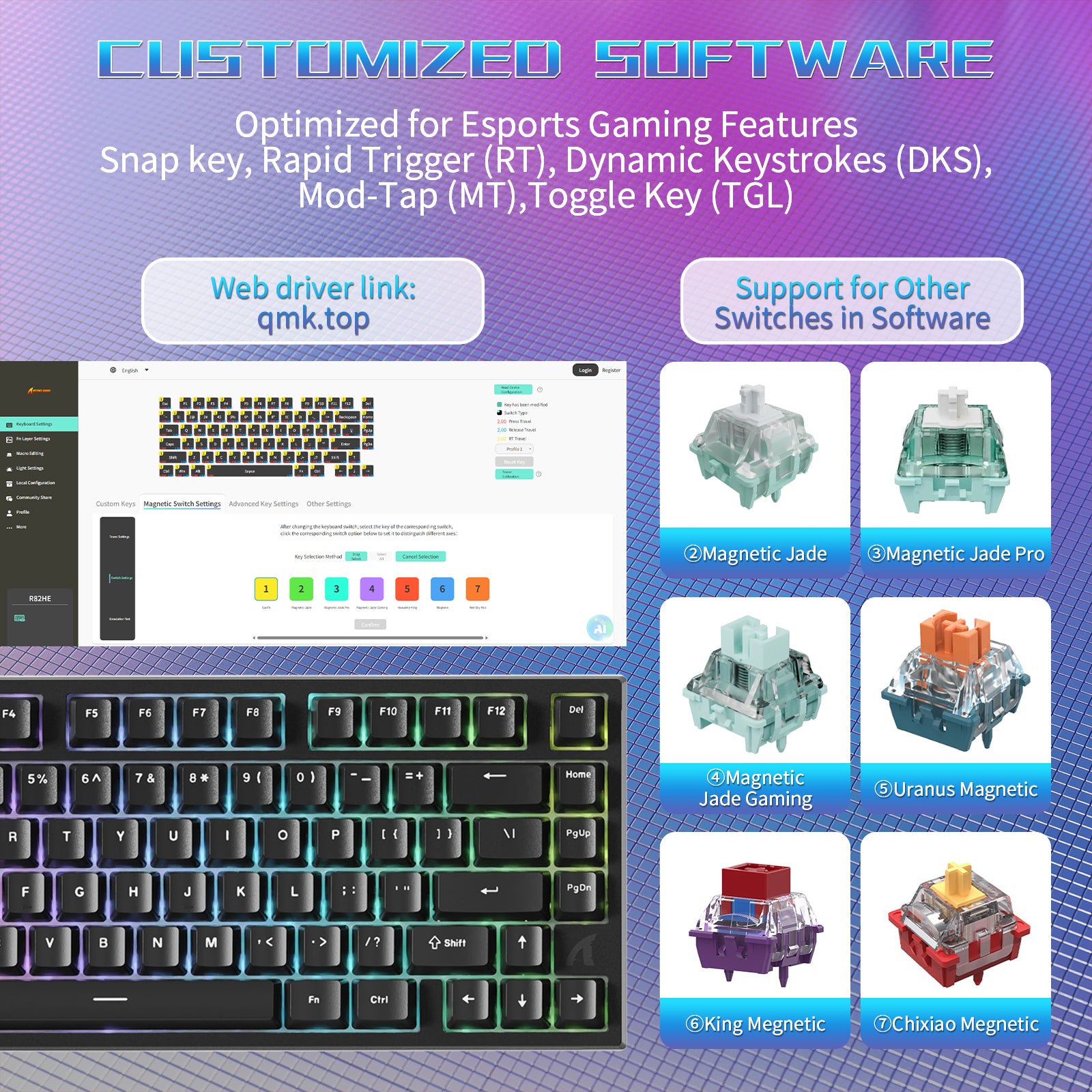 Teclado Gamer com Fio ATTACK SHARK R82 HE 75% com Cabo LED C01ULTRA