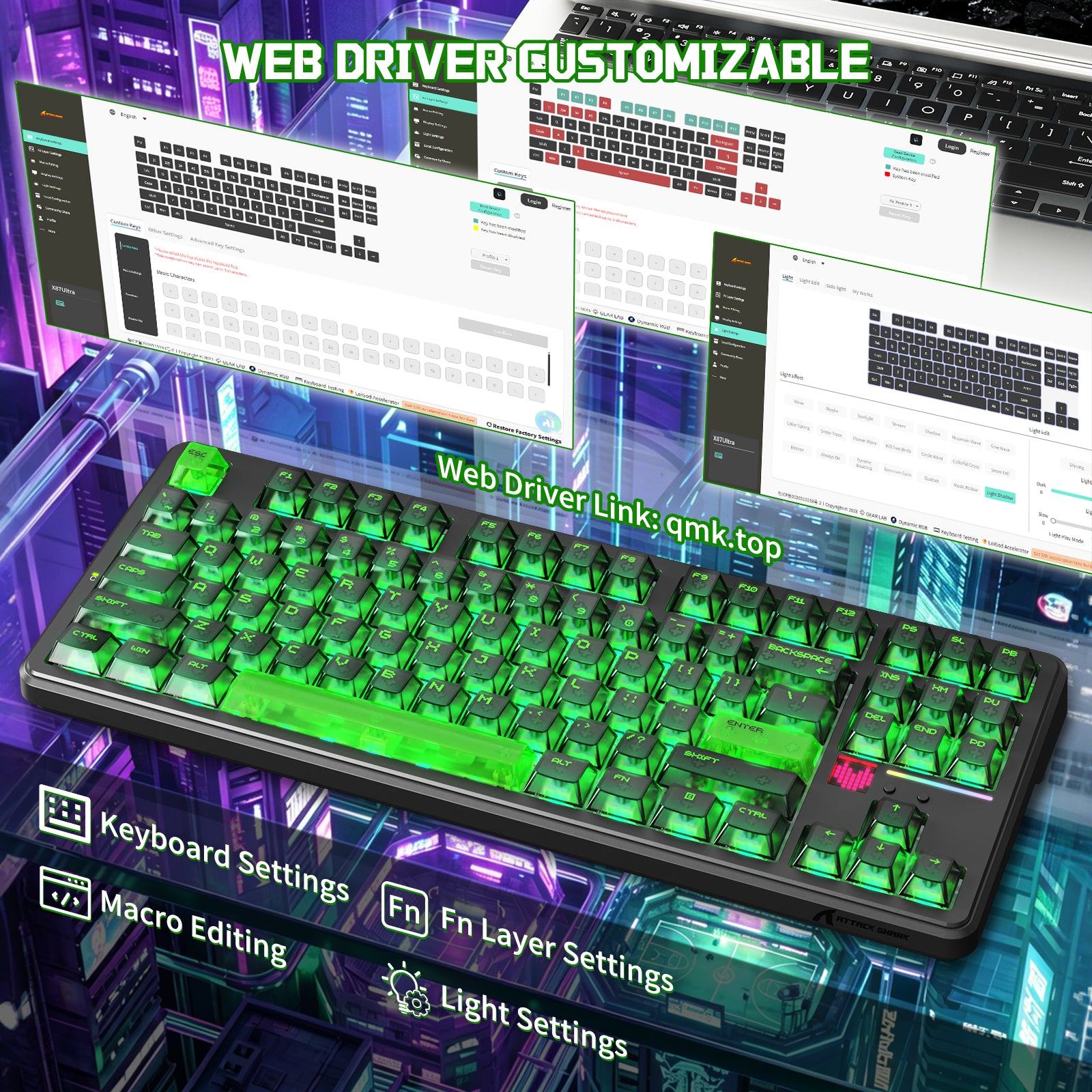 Teclado Mecânico Sem Fio ATTACK SHARK X87 ULTRA com Receptor Sem Fio 8K