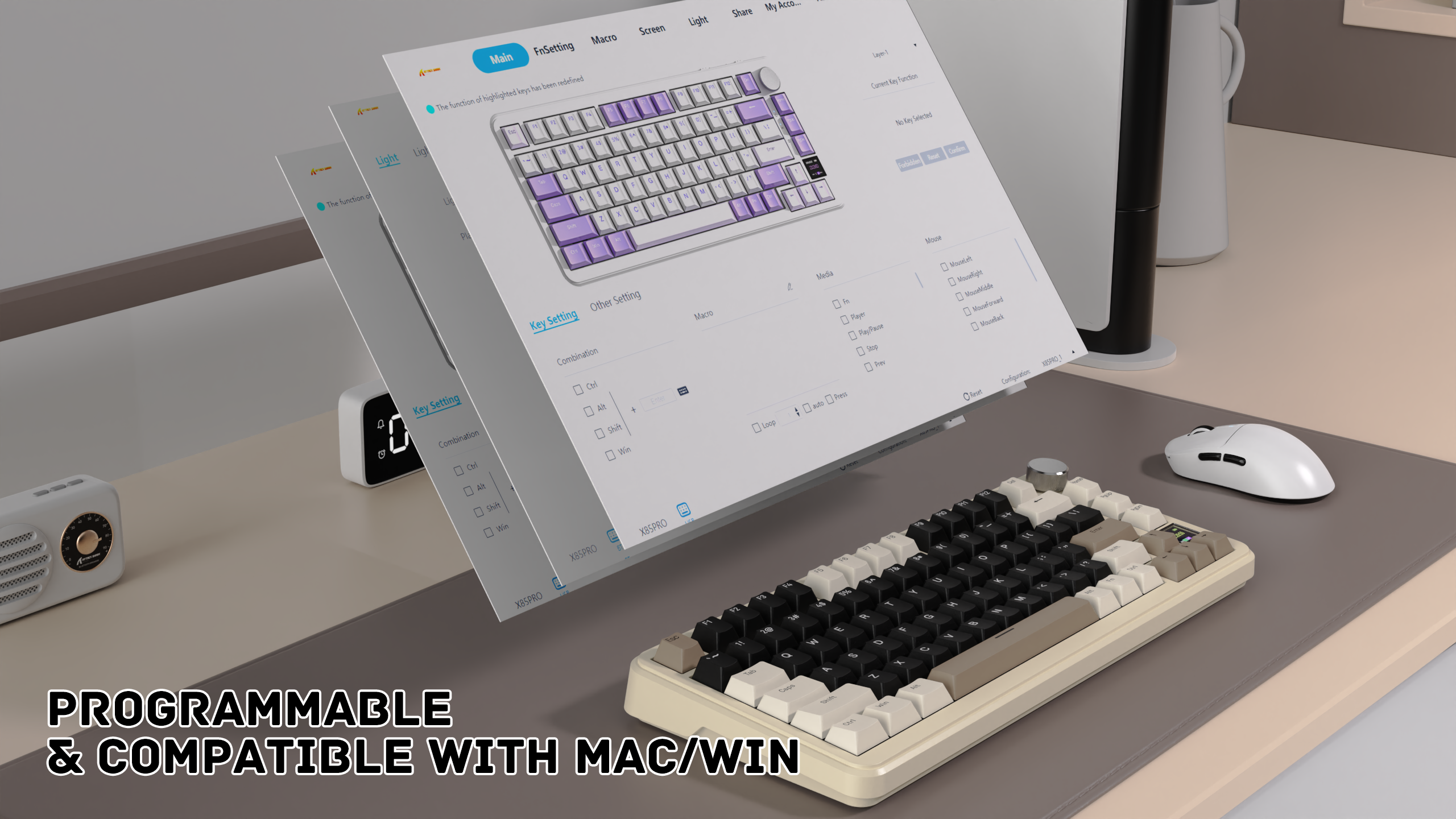ATTACK SHARK X85PRO Teclado Mecânico Tri-modo com Gaxeta