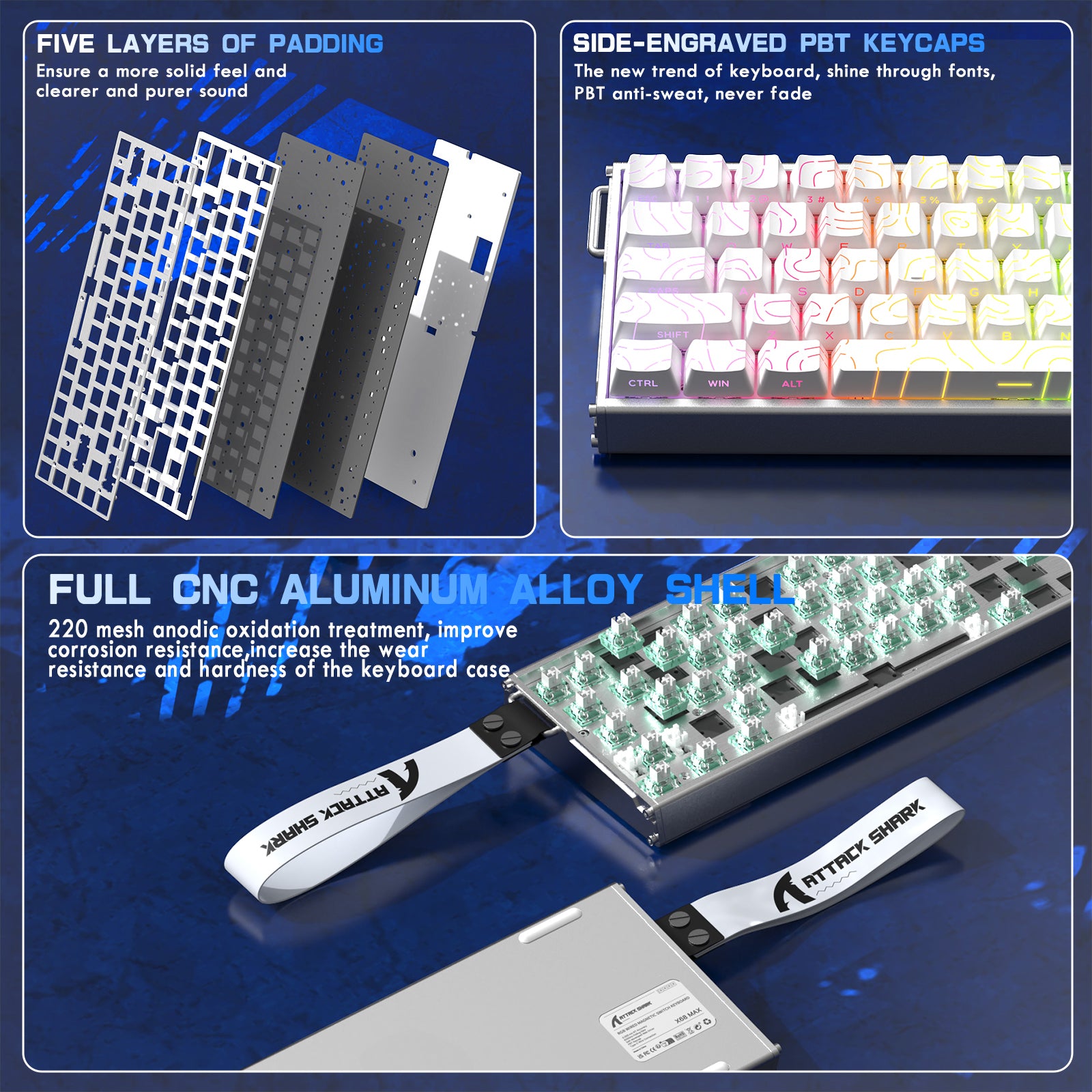 Teclado ATTACK SHARK X68MAX HE Rapid Trigger CNC de Alumínio com Switch Magnético e Cabo Enrolado RGB C01Ultra