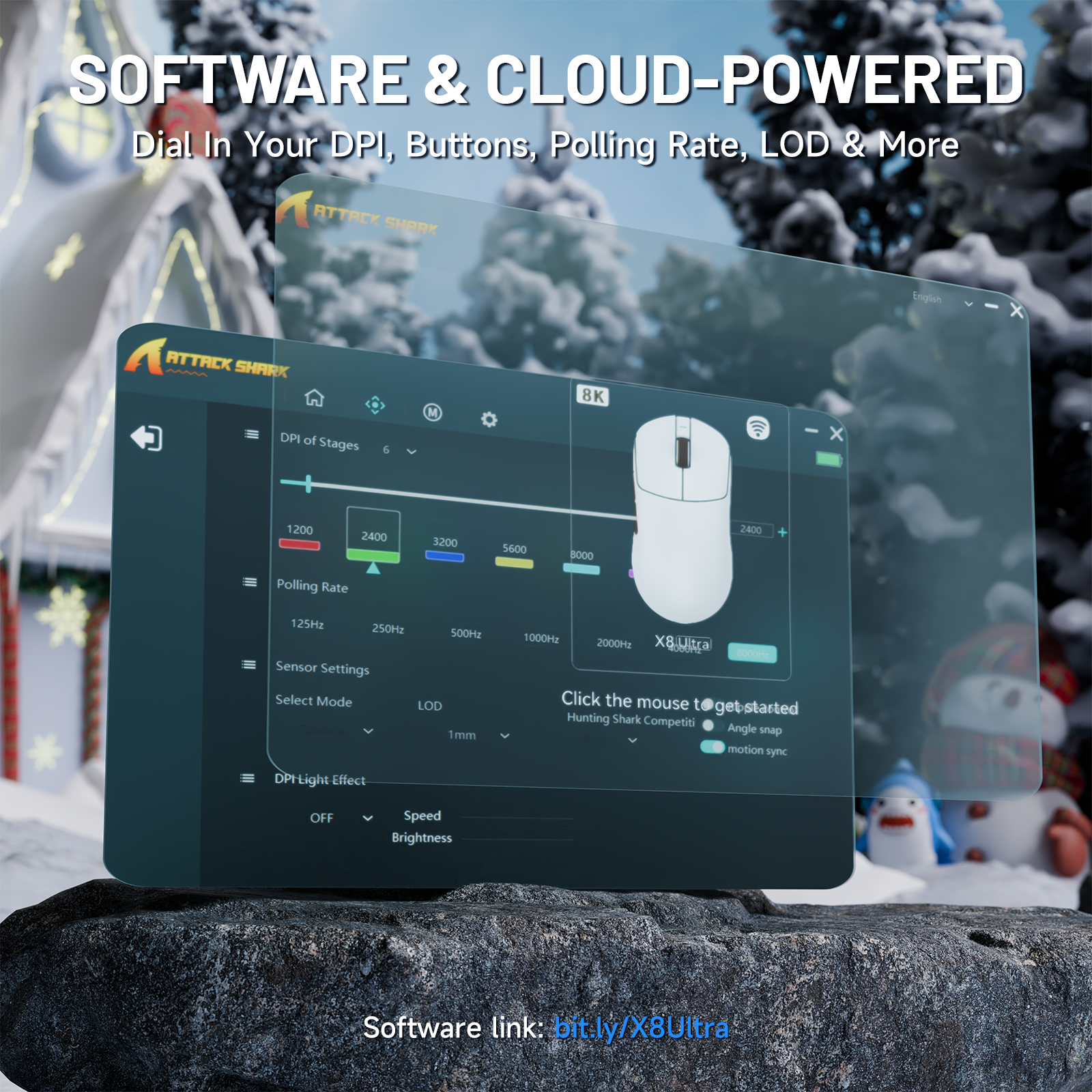 Mouse Gamer Sem Fio ATTACK SHARK X8 Ultra 8KHz Com Cabo C06 Ultra
