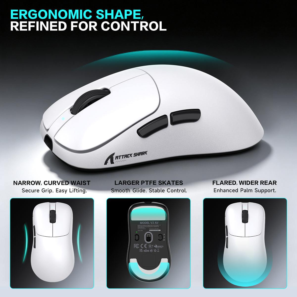 ATTACK SHARK V2 AIR PAW3955MAX Mouse Gamer Sem Fio Ergonômico