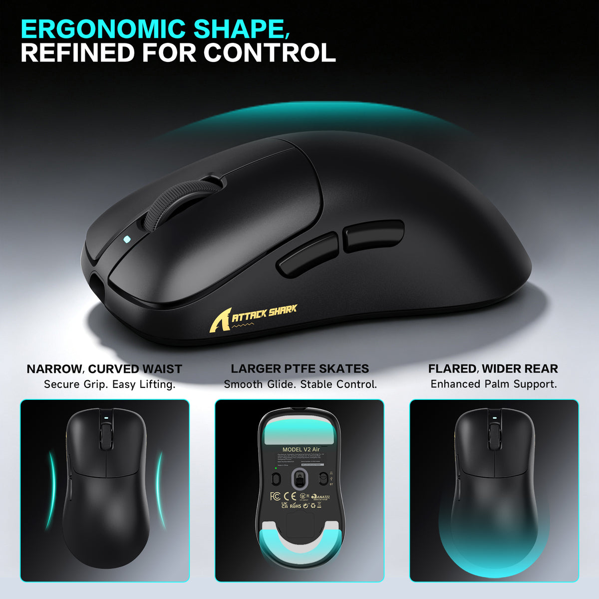 ATTACK SHARK V2 AIR PAW3955MAX Mouse Gamer Sem Fio Ergonômico
