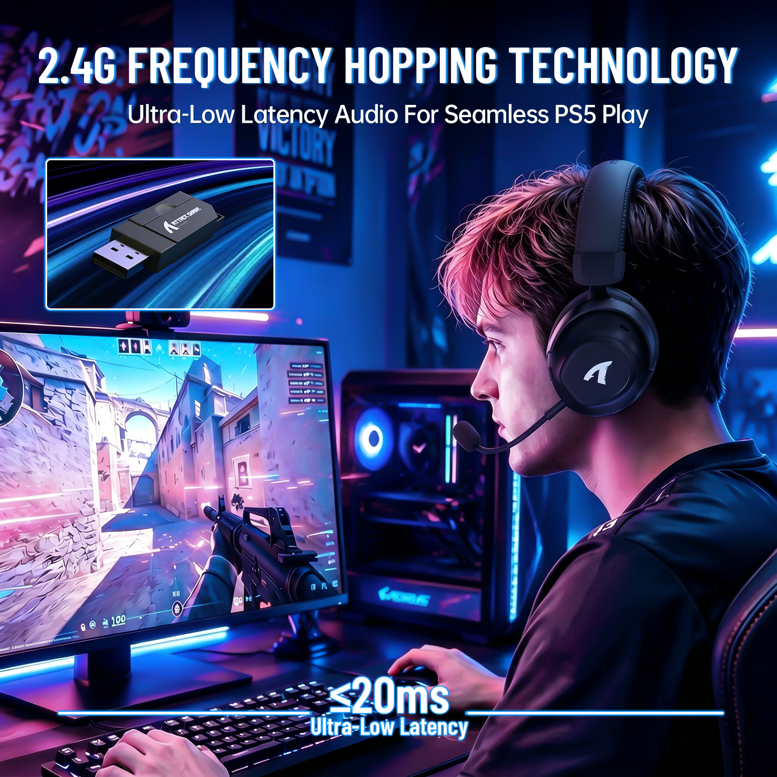 Headset Gamer Sem Fio ATTACK SHARK L50 PRO com Três Modos