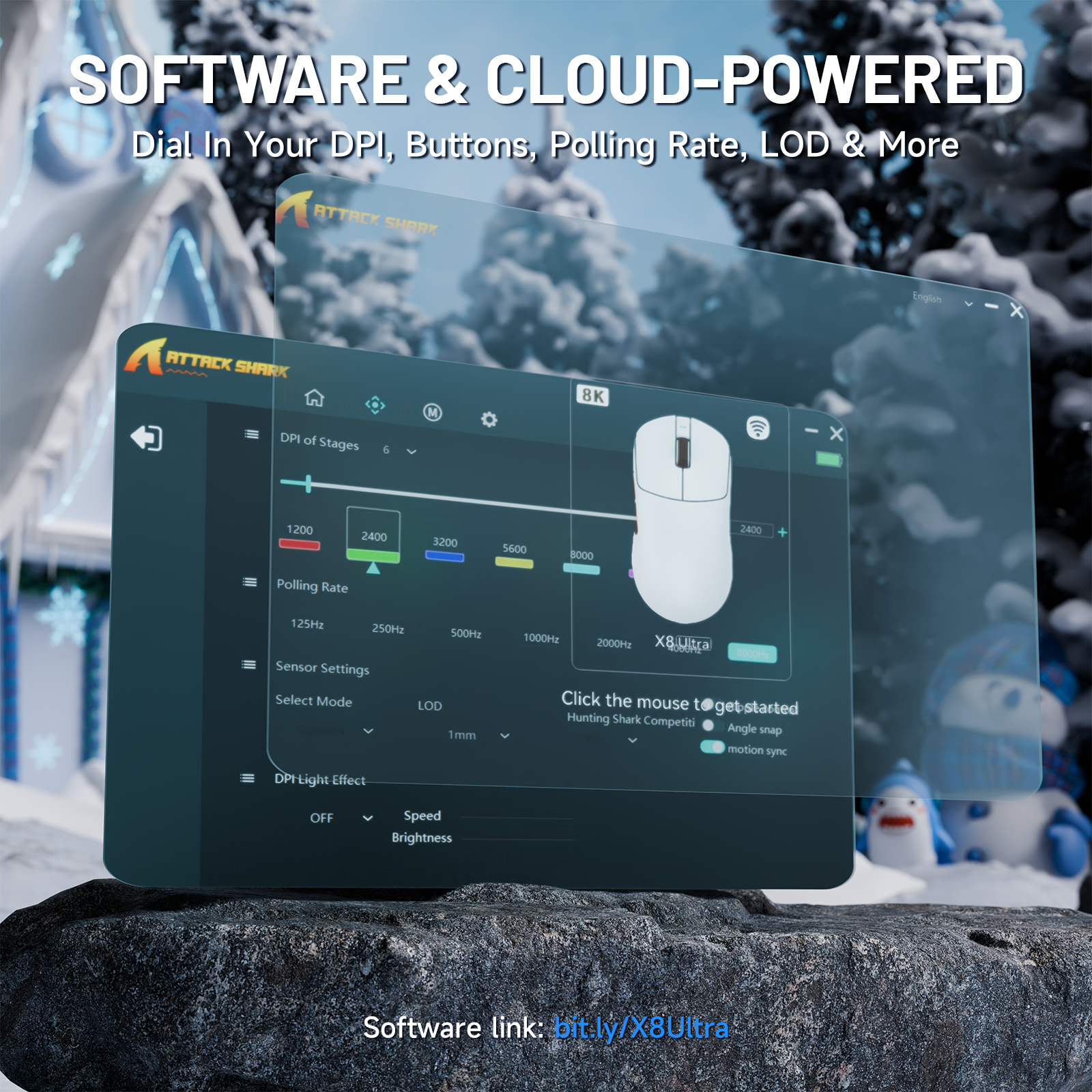 Mouse Gamer Sem Fio ATTACK SHARK X8 Ultra 8KHz Com Cabo C06 Ultra