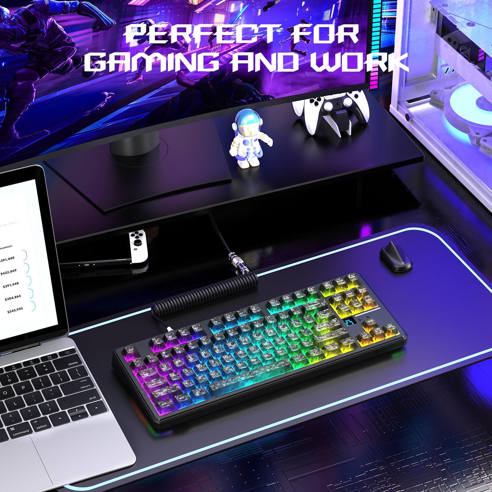 Teclado Gamer Sem Fio ATTACK SHARK X87 ULTRA com Receptor 8KHz e Cabo Enrolado RGB