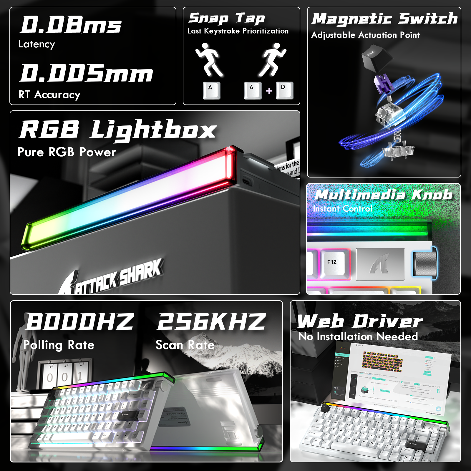 Teclado Mecânico ATTACK SHARK R85 HE Rapid Trigger com Switch Magnético e Custom Lightbox