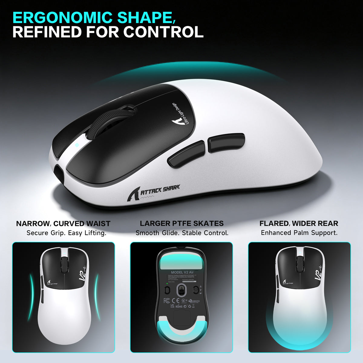 ATTACK SHARK V2 AIR PAW3955MAX Mouse Gamer Sem Fio Ergonômico