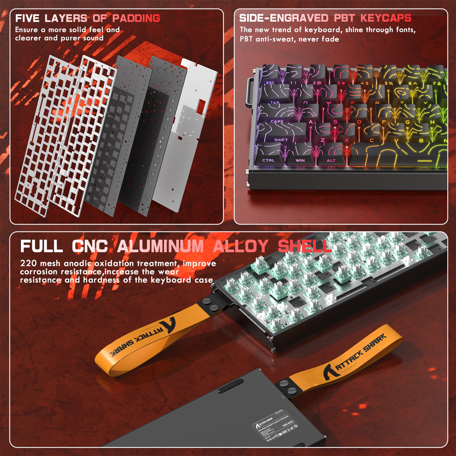 Teclado ATTACK SHARK X68MAX HE Rapid Trigger CNC de Alumínio com Switch Magnético e Cabo Enrolado RGB C01Ultra
