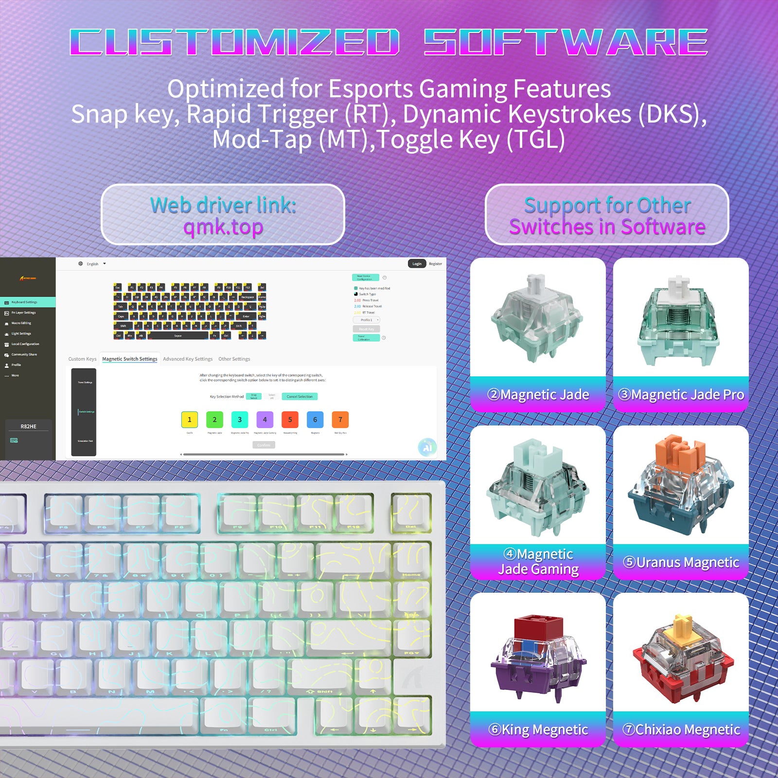 Teclado Gamer com Fio ATTACK SHARK R82 HE 75% com Cabo LED C01ULTRA
