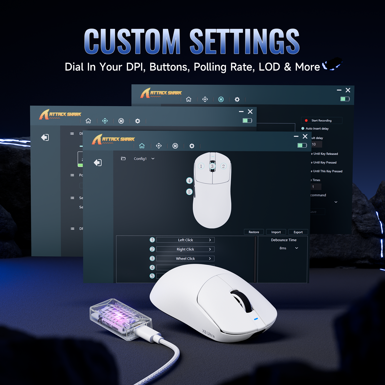 Mouse Gamer Sem Fio Leve Tri-modo ATTACK SHARK Série X8