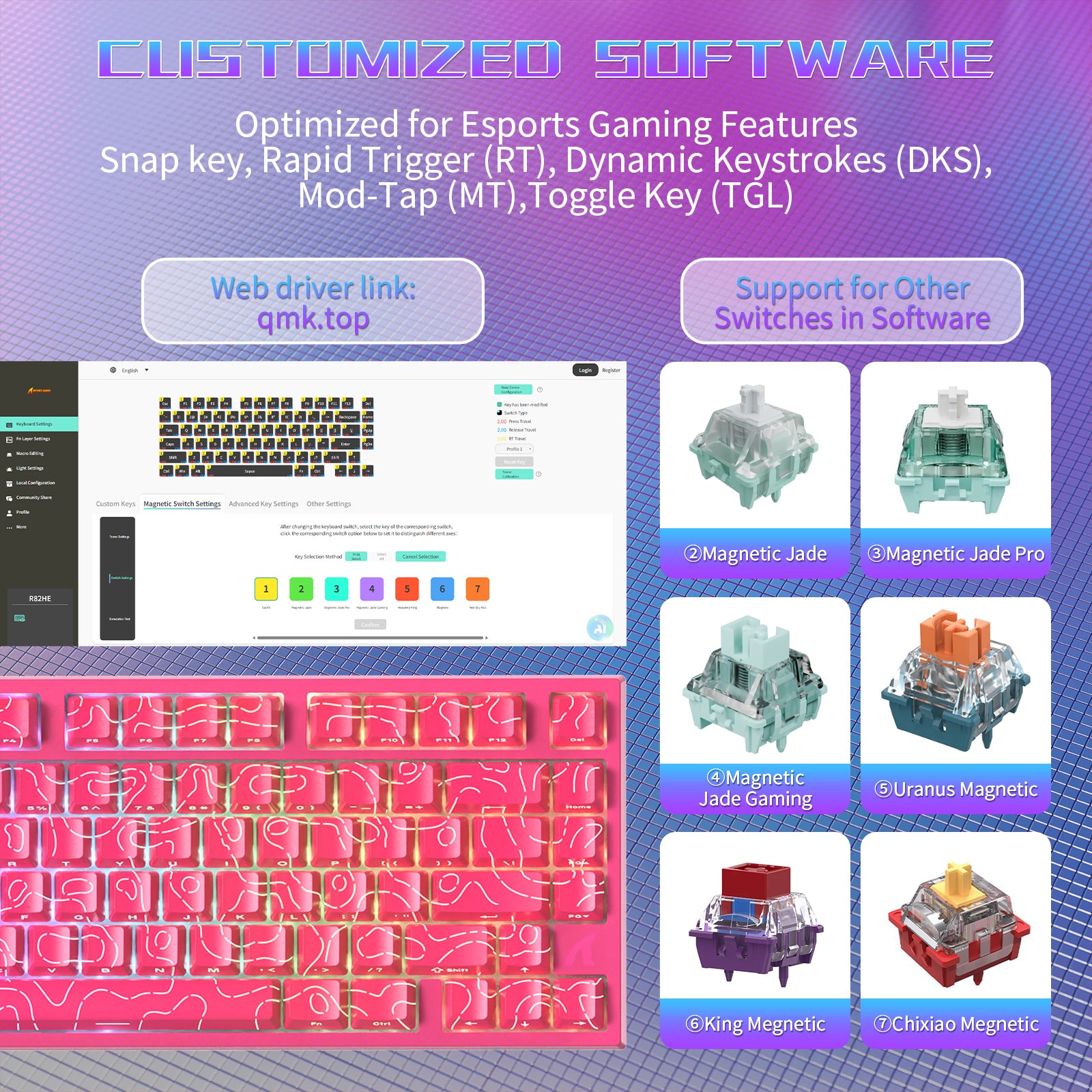 Teclado Gamer com Fio ATTACK SHARK R82 HE 75% com Cabo LED C01ULTRA