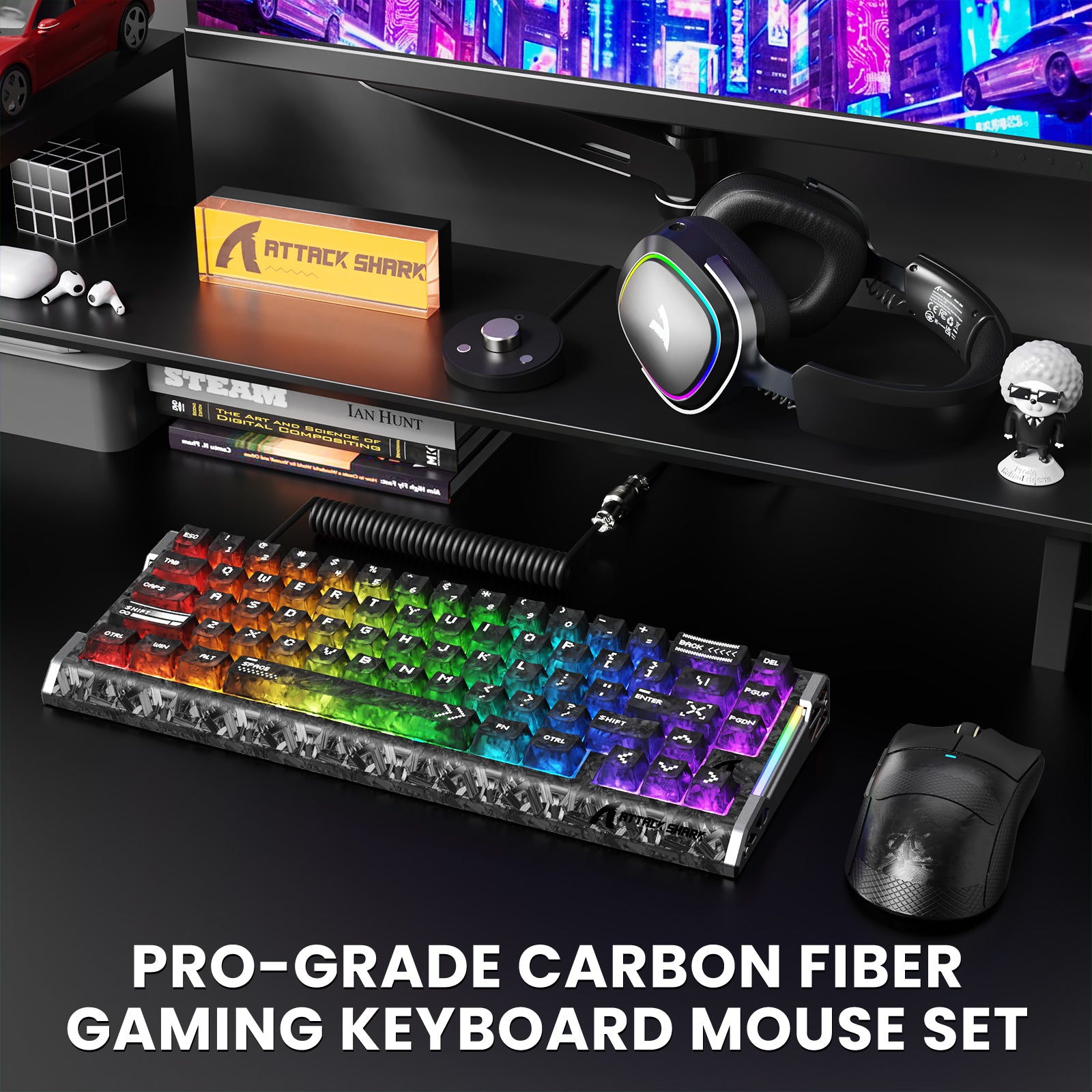 Pacote Gamer ATTACK SHARK R68 HE & X11 ULTRA Fibra de Carbono com Cabo Enrolado C01 ULTRA
