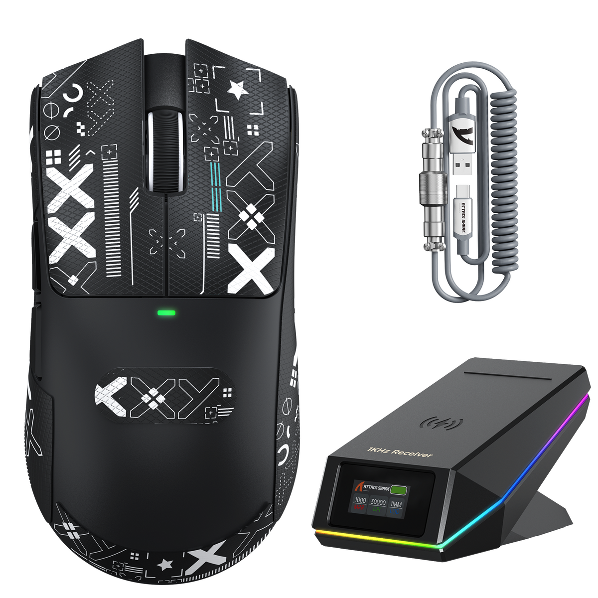 Mouse Gamer Sem Fio ATTACK SHARK X11 PRO V2 com Tela TFT e Base de Carregamento com Cabo Enrolado C06
