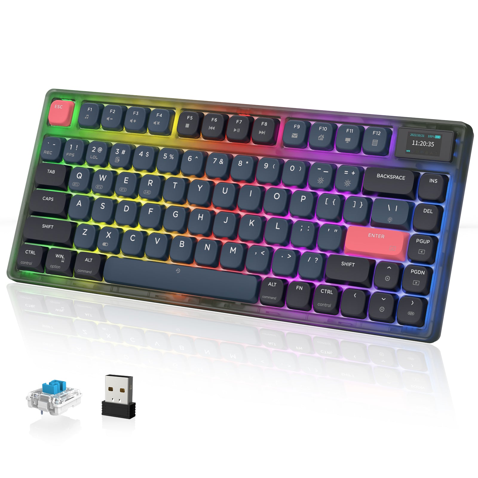 ATTACK SHARK x AJAZZ AK832 low profile mechanical keyboard with customizable RGB lighting and TFT-LCD display.