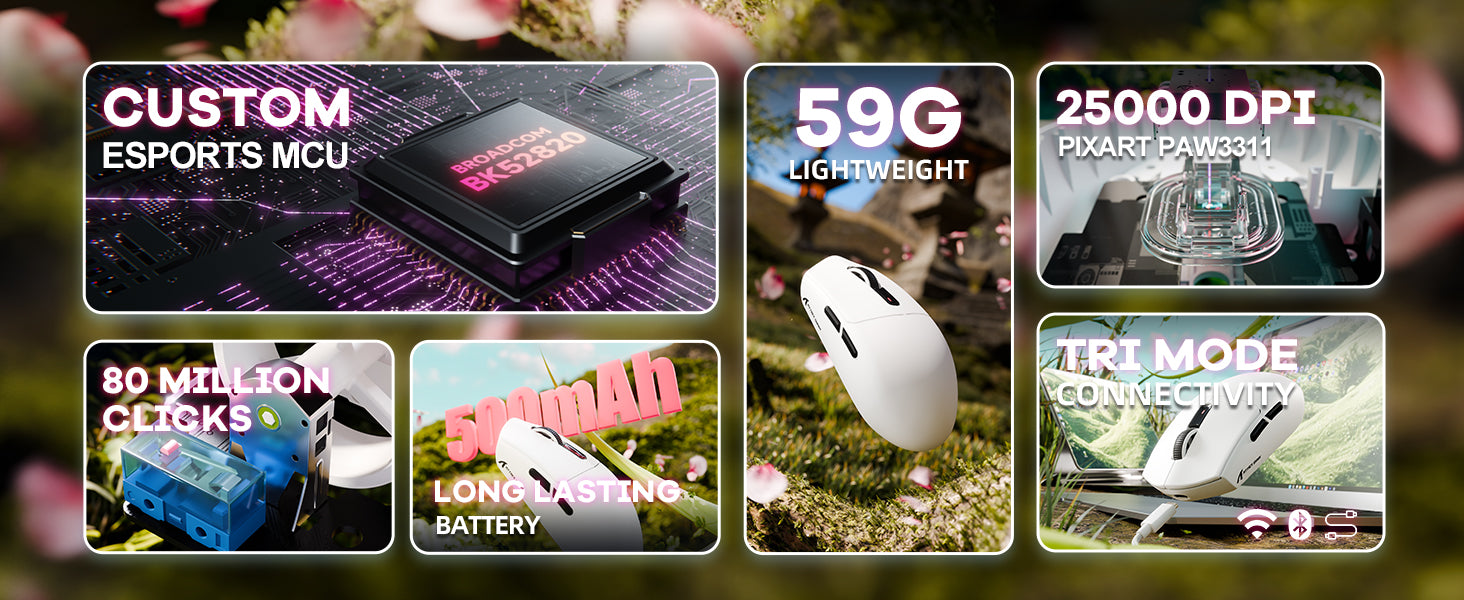 Mouse Gamer Sem Fio Tri-modo ATTACK SHARK G3 25000 DPI Ultraleve