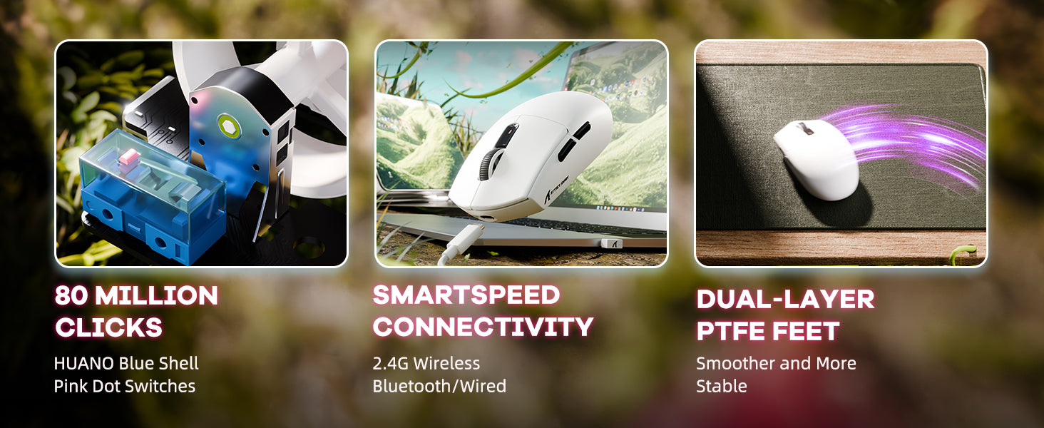 Mouse Gamer Sem Fio Tri-modo ATTACK SHARK G3 25000 DPI Ultraleve