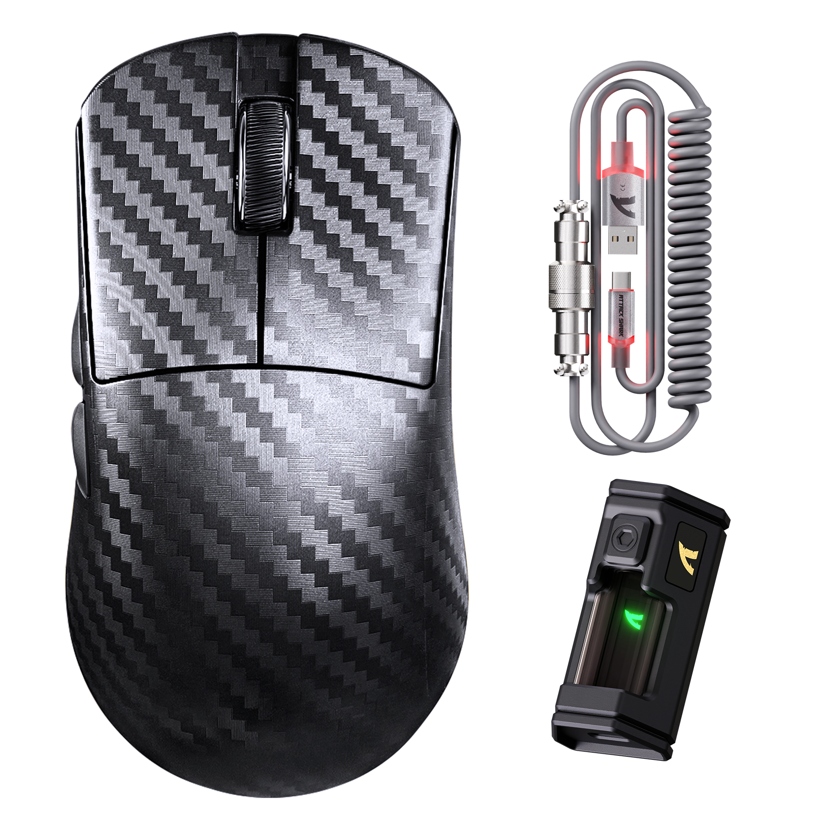 Mouse Gamer Sem Fio ATTACK SHARK R11 ULTRA Fibra de Carbono 8K PAW3950MAX com Cabo LED Ultra C06