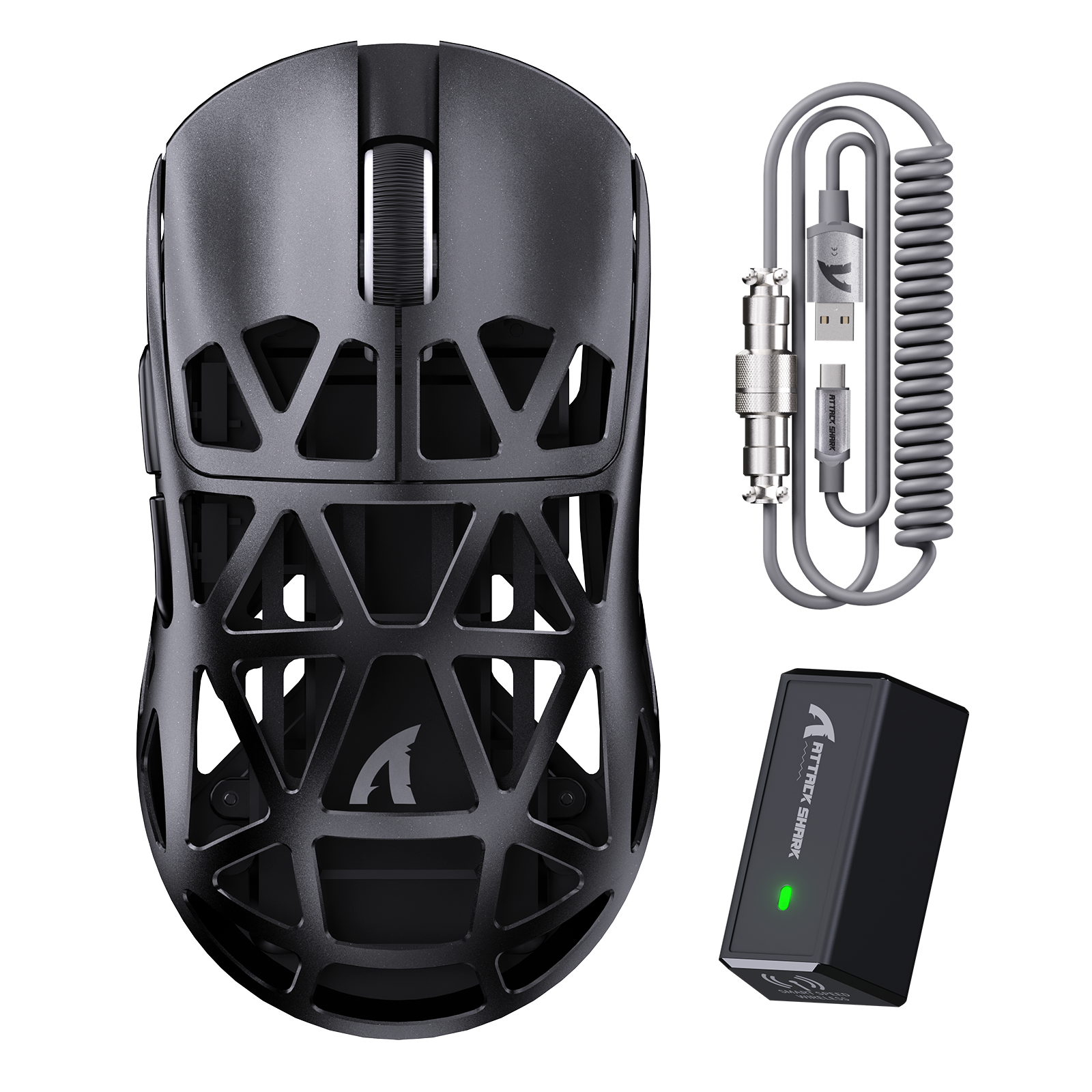 ATTACK SHARK R2 Mouse Gamer PAW3950 em Liga de Magnésio 8K com Cabo Enrolado para Mouse (Não Inclui a Base de Carregamento)