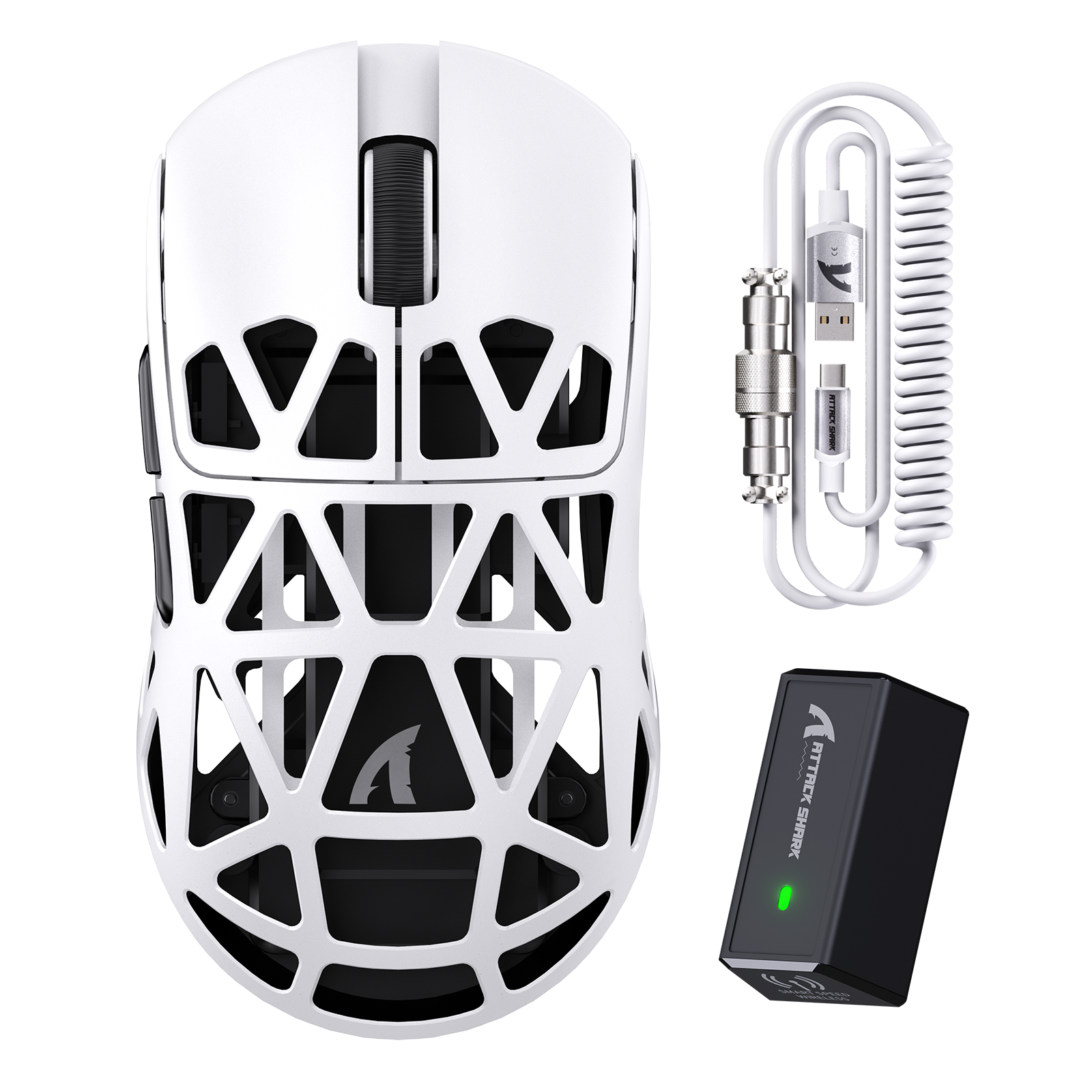 ATTACK SHARK R2 Mouse Gamer PAW3950 em Liga de Magnésio 8K com Cabo Enrolado para Mouse (Não Inclui a Base de Carregamento)