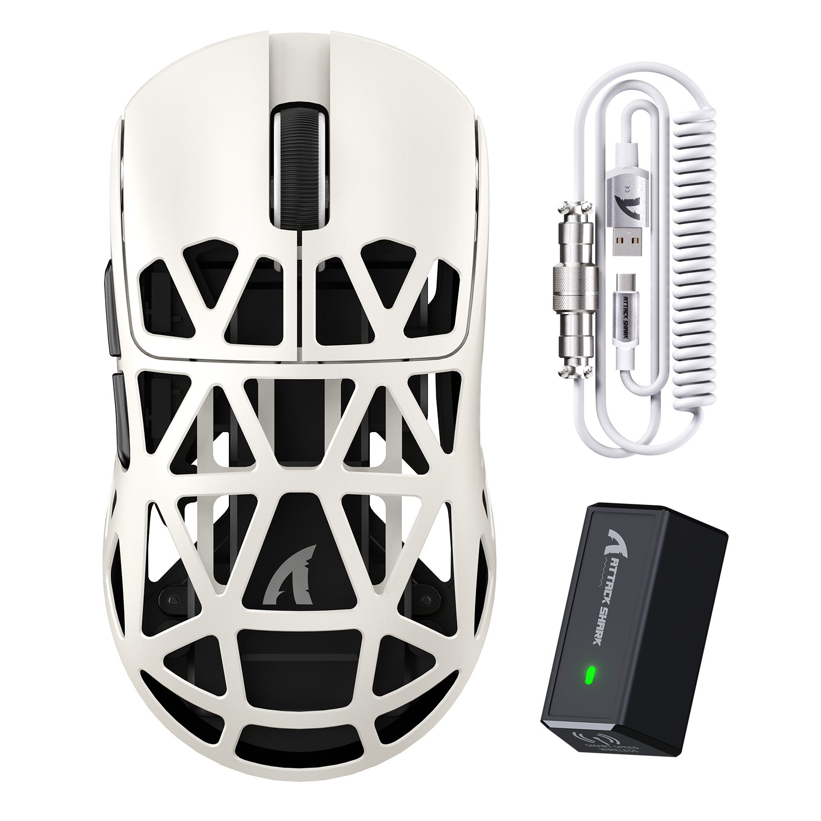 ATTACK SHARK R2 Mouse Gamer PAW3950 em Liga de Magnésio 8K com Cabo Enrolado para Mouse (Não Inclui a Base de Carregamento)